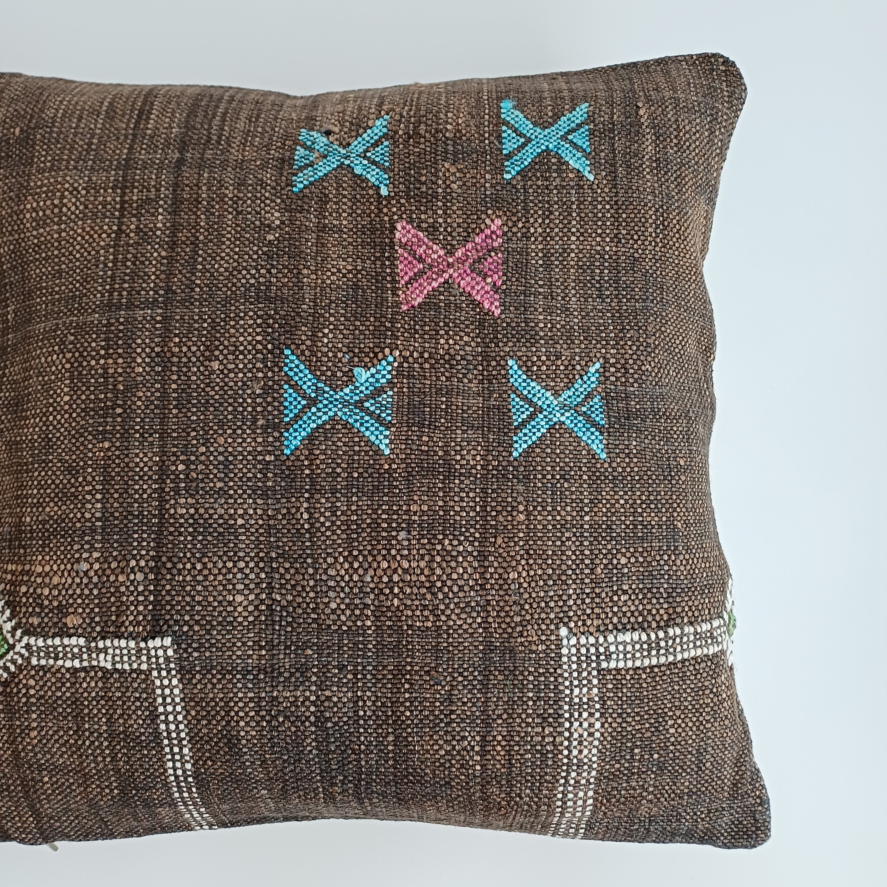 Moroccan Handmade Brown Cactus Silk Cushion Cover 16''x16'' / 40x40 CM