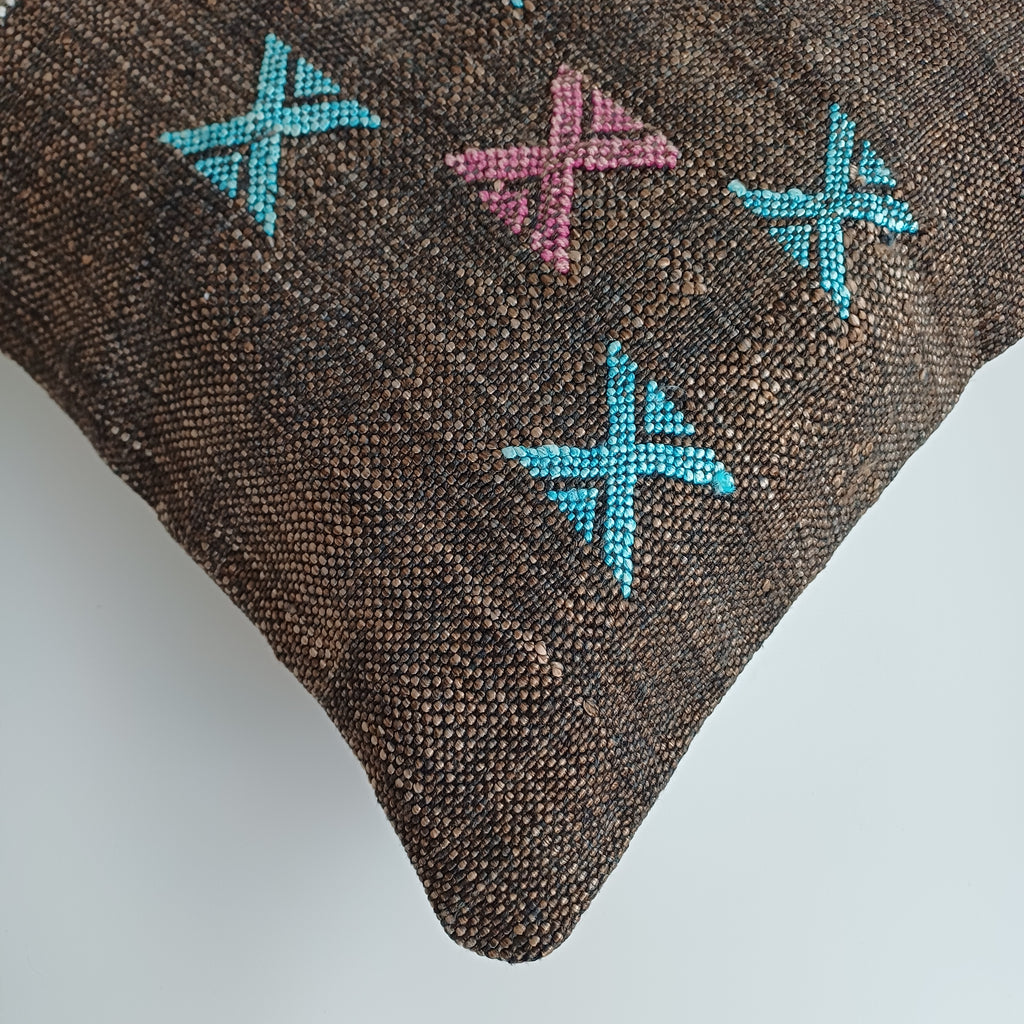 Moroccan Handmade Brown Cactus Silk Cushion Cover 16''x16'' / 40x40 CM