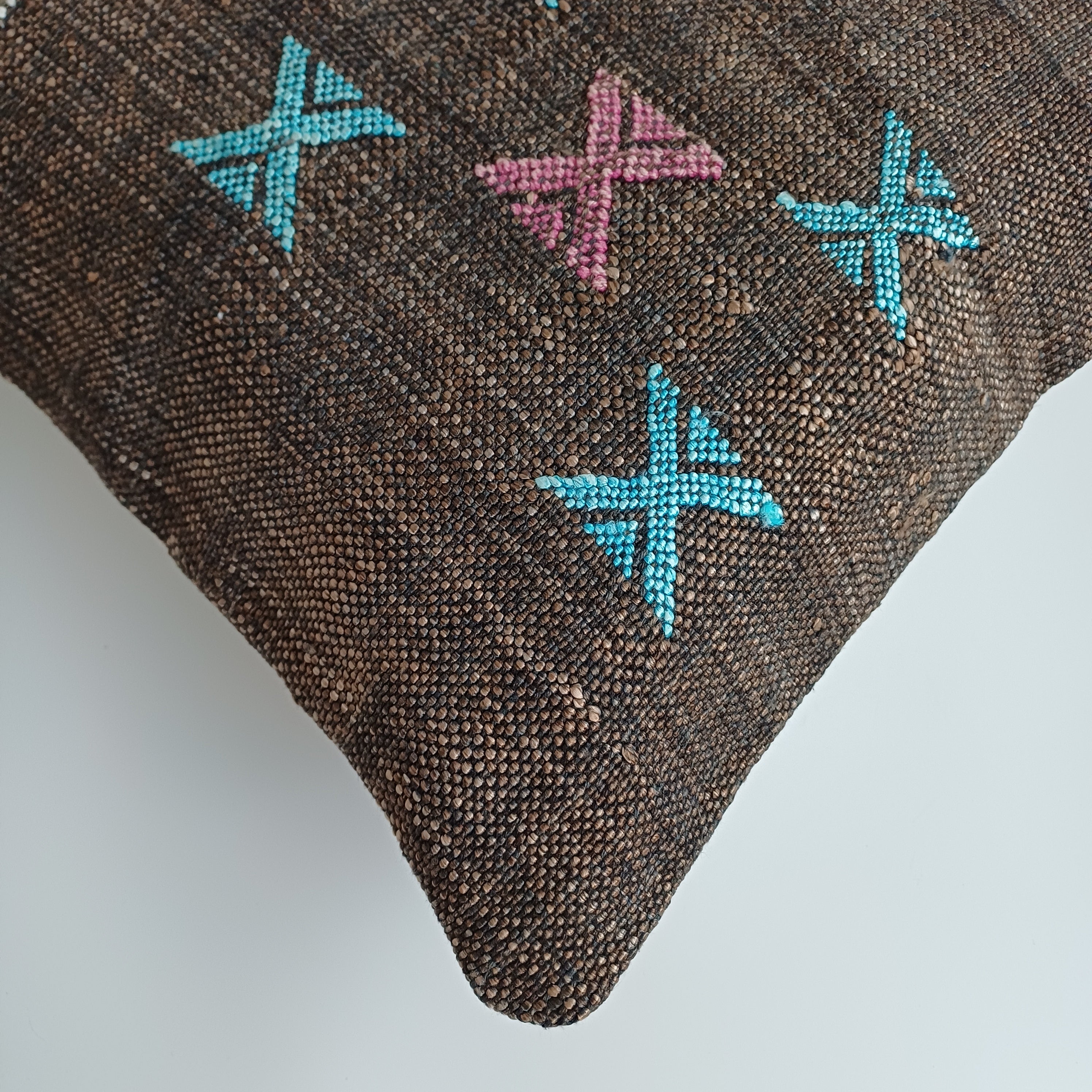 Moroccan Handmade Brown Cactus Silk Cushion Cover 16''x16'' / 40x40 CM