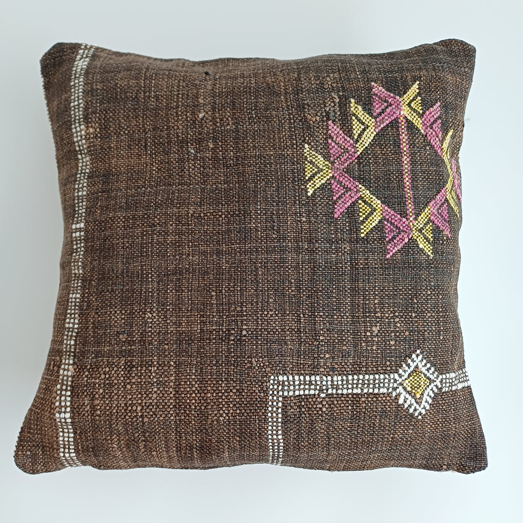 Moroccan Handmade Brown Cactus Silk Cushion Cover 16''x16'' / 40x40 CM