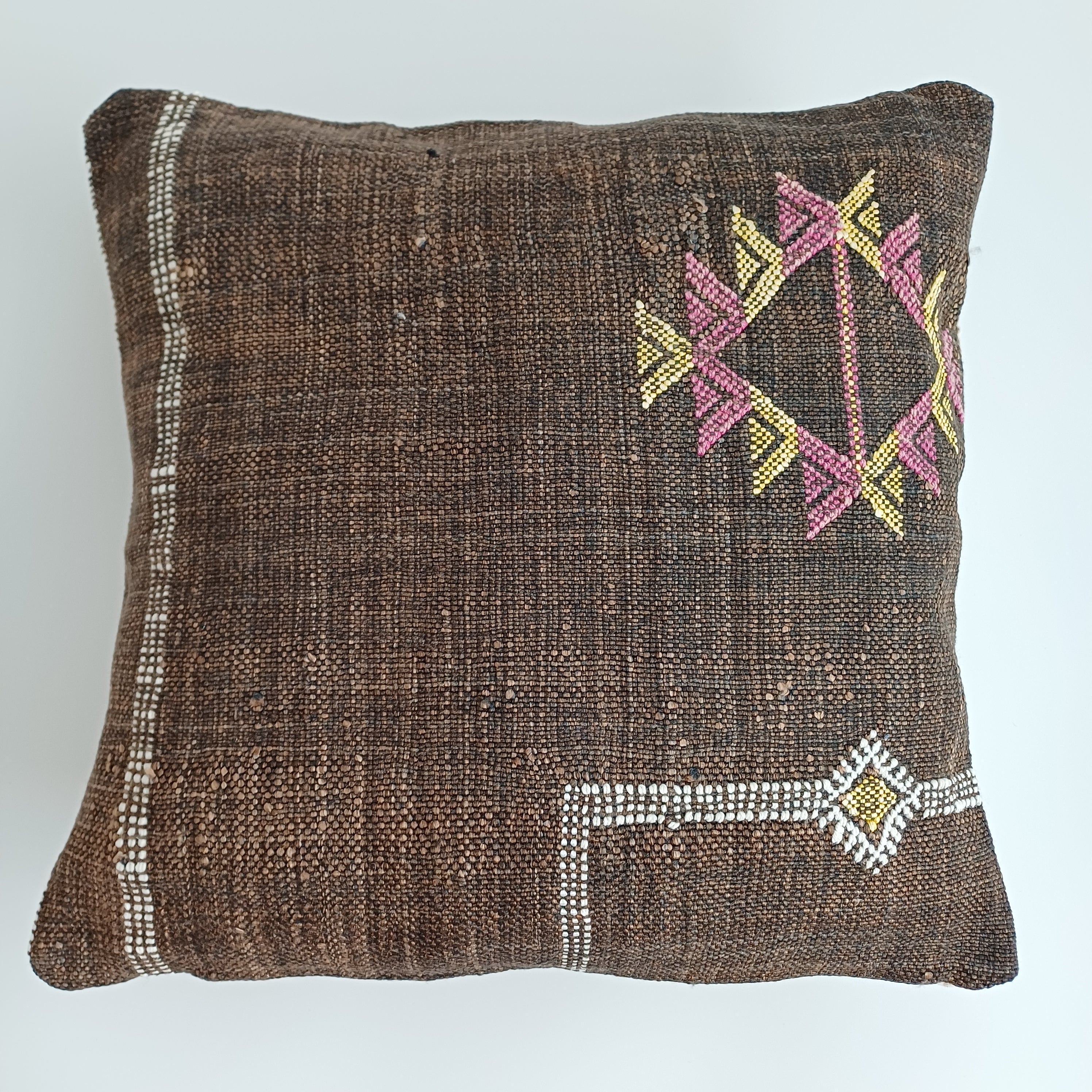 Moroccan Handmade Brown Cactus Silk Cushion Cover 16''x16'' / 40x40 CM