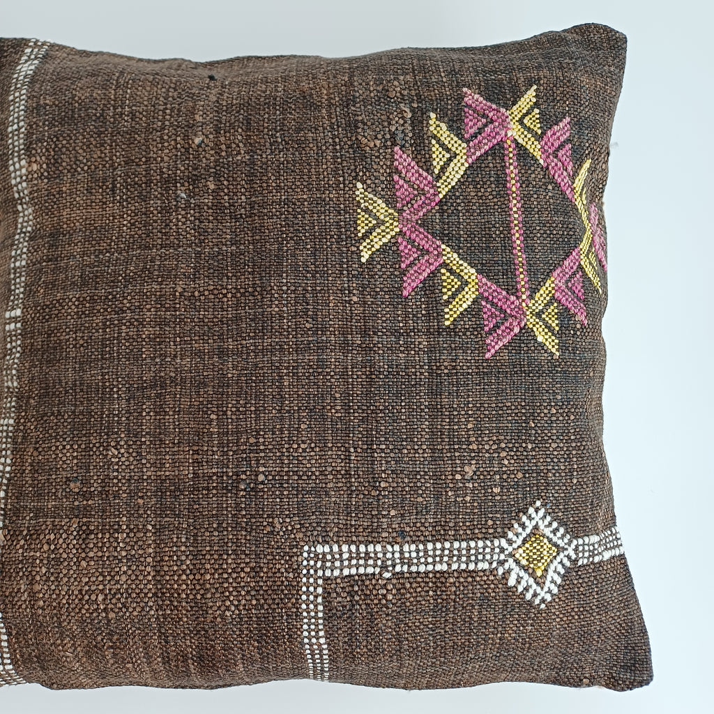 Moroccan Handmade Brown Cactus Silk Cushion Cover 16''x16'' / 40x40 CM