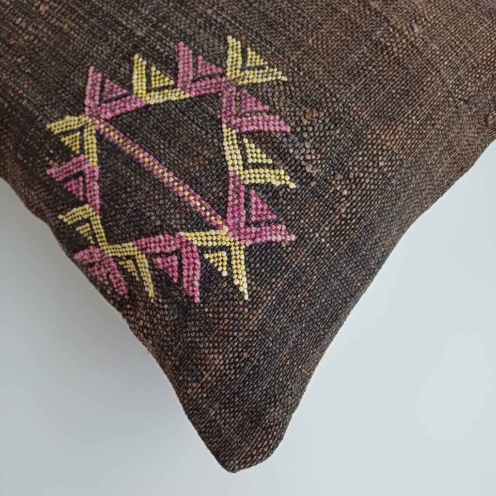 Moroccan Handmade Brown Cactus Silk Cushion Cover 16''x16'' / 40x40 CM