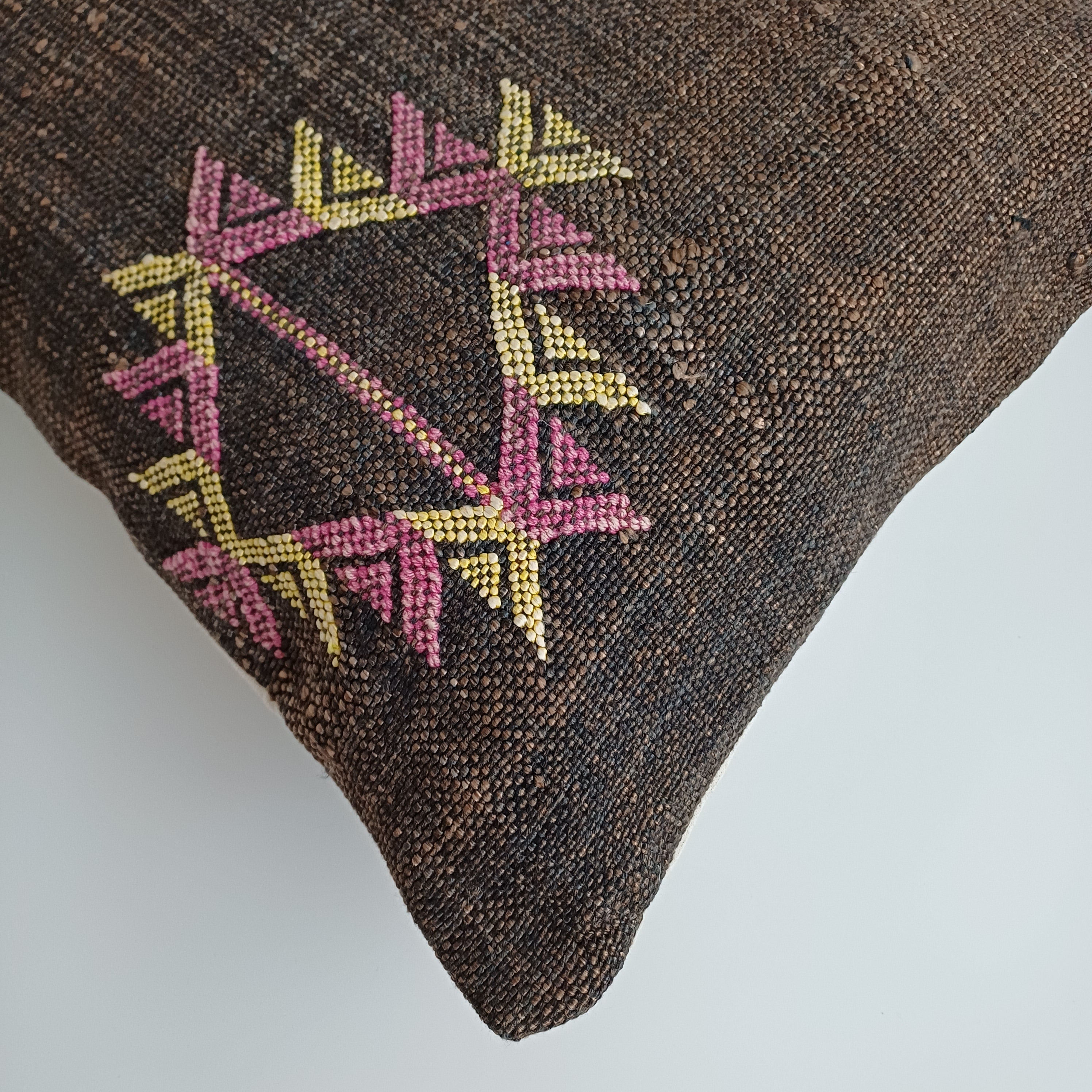 Moroccan Handmade Brown Cactus Silk Cushion Cover 16''x16'' / 40x40 CM