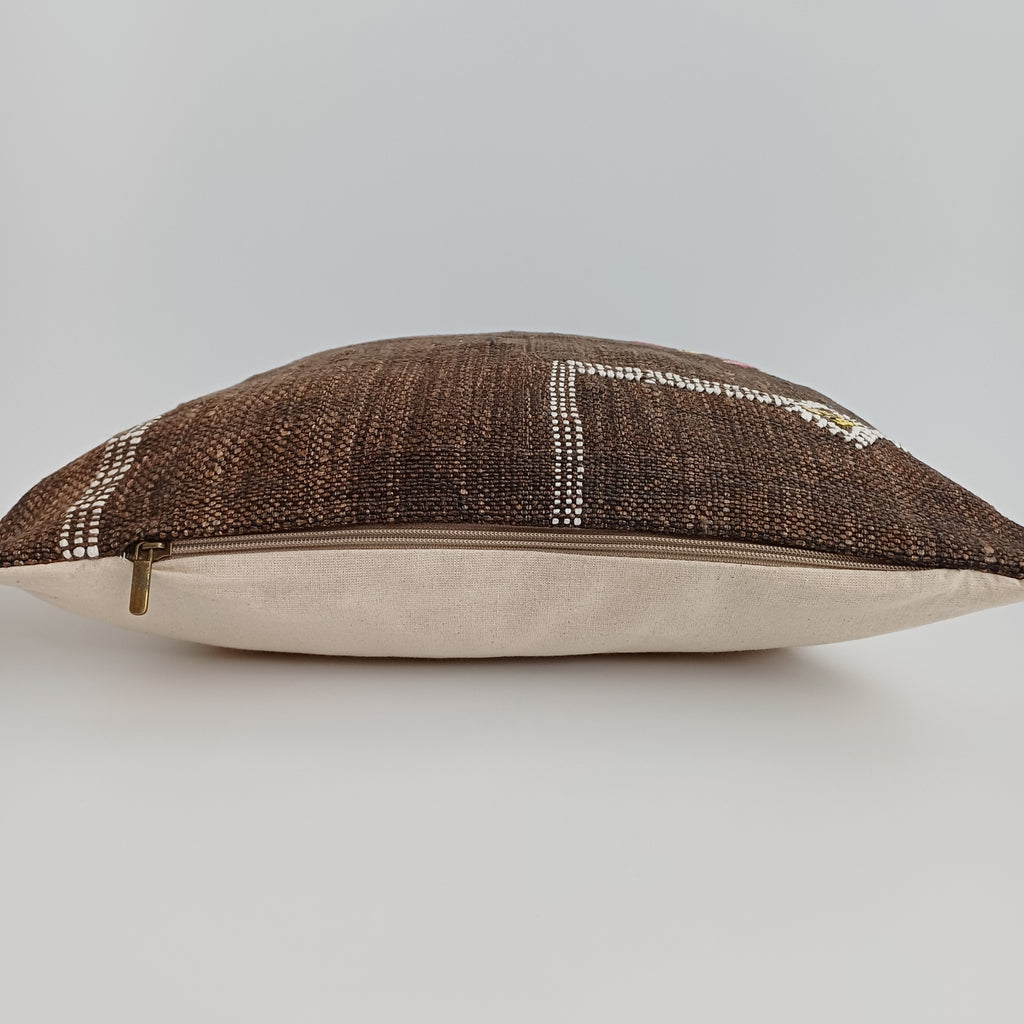 Moroccan Handmade Brown Cactus Silk Cushion Cover 16''x16'' / 40x40 CM