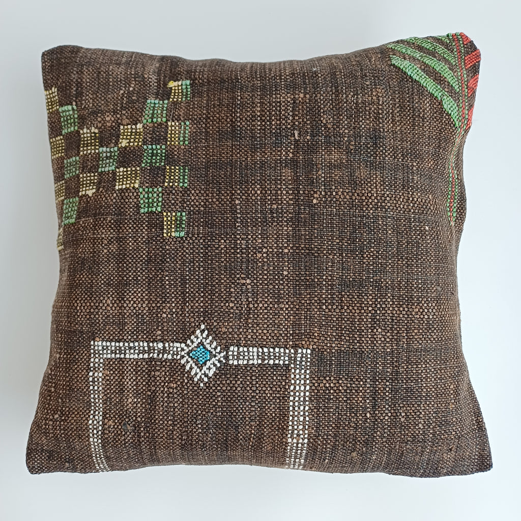 Moroccan Handmade Brown Cactus Silk Cushion Cover 16''x16'' / 40x40 CM