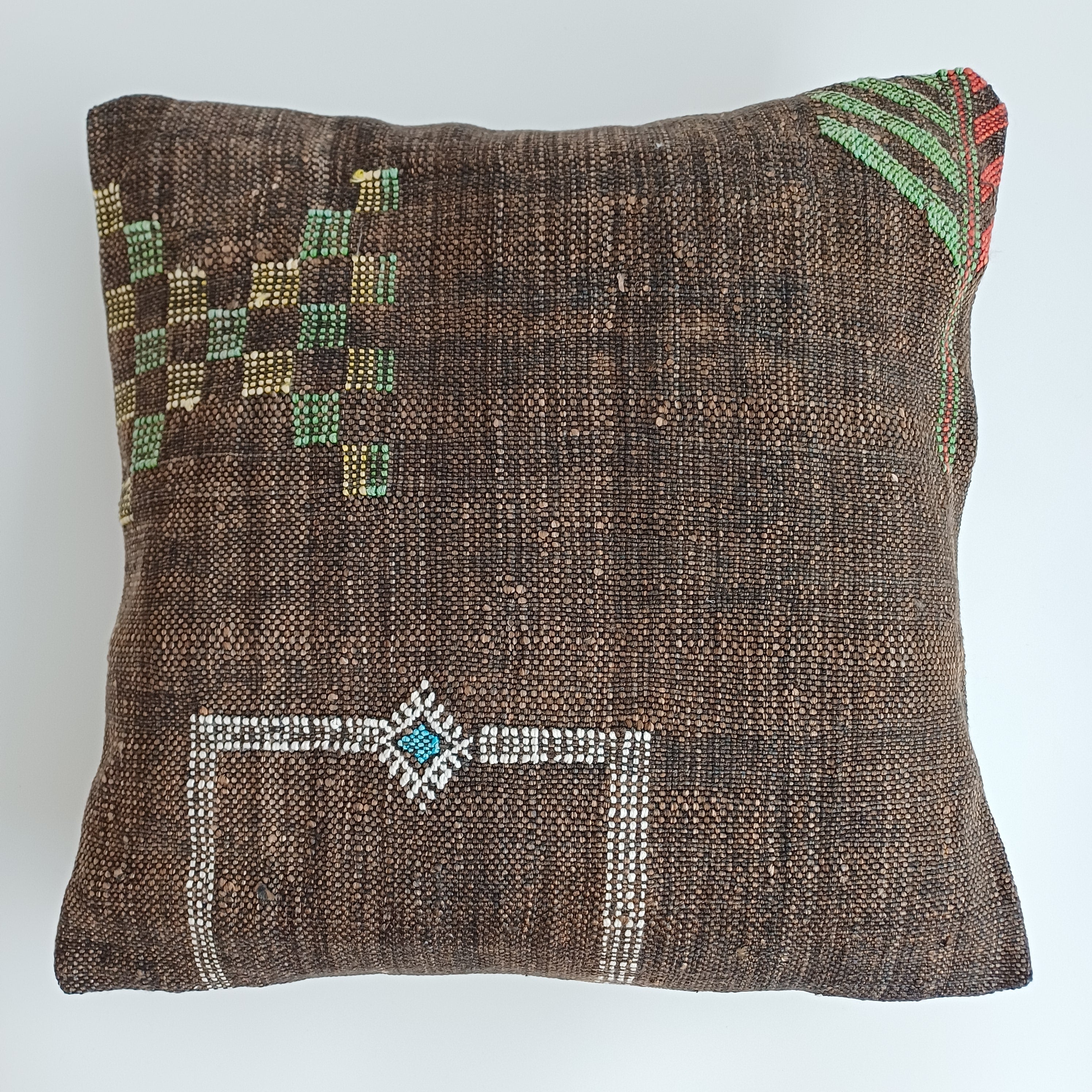 Moroccan Handmade Brown Cactus Silk Cushion Cover 16''x16'' / 40x40 CM