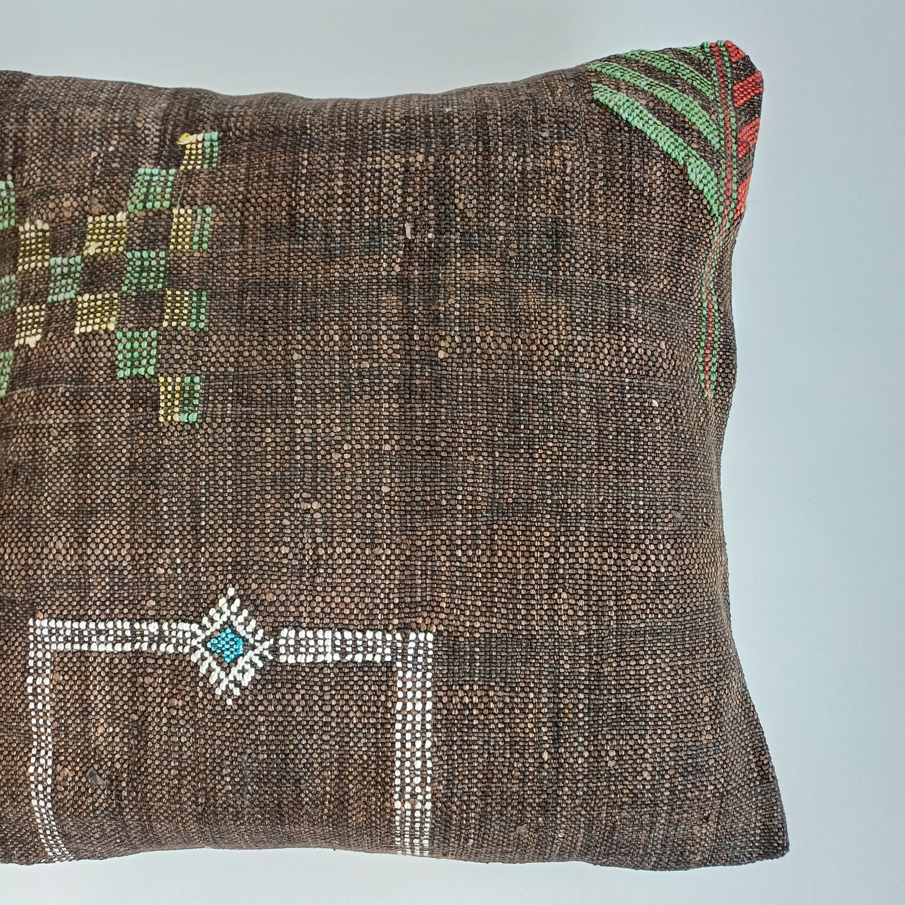 Moroccan Handmade Brown Cactus Silk Cushion Cover 16''x16'' / 40x40 CM