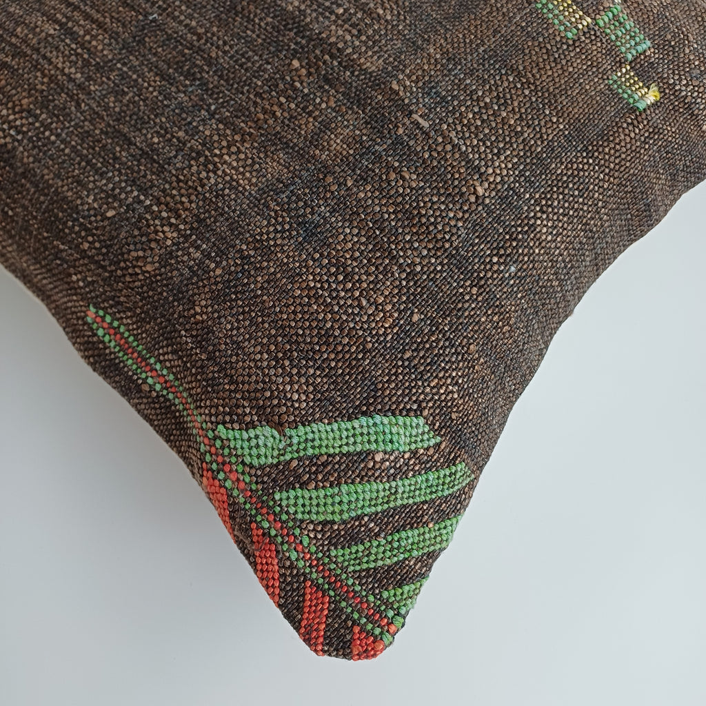 Moroccan Handmade Brown Cactus Silk Cushion Cover 16''x16'' / 40x40 CM