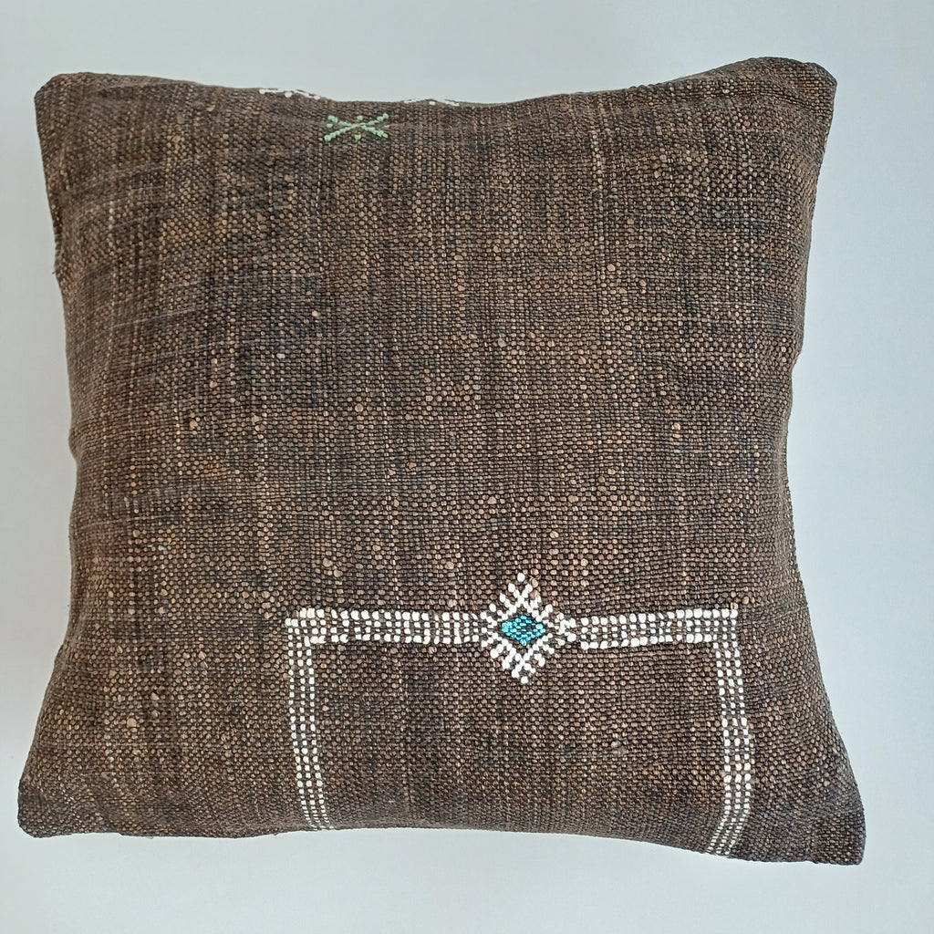 Moroccan Handmade Brown Cactus Silk Cushion Cover 16''x16'' / 40x40 CM