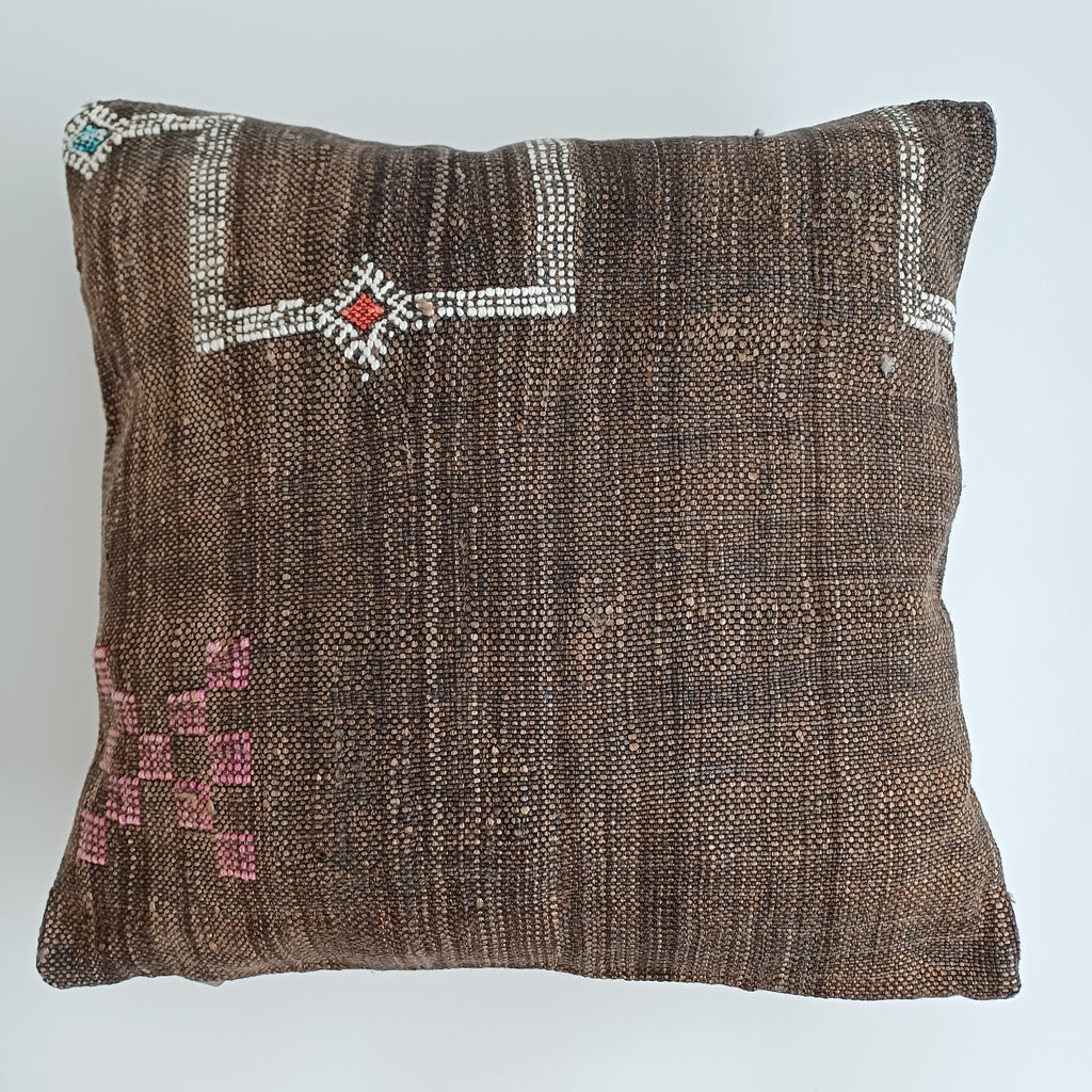 Moroccan Handmade Brown Cactus Silk Cushion Cover 16''x16'' / 40x40 CM