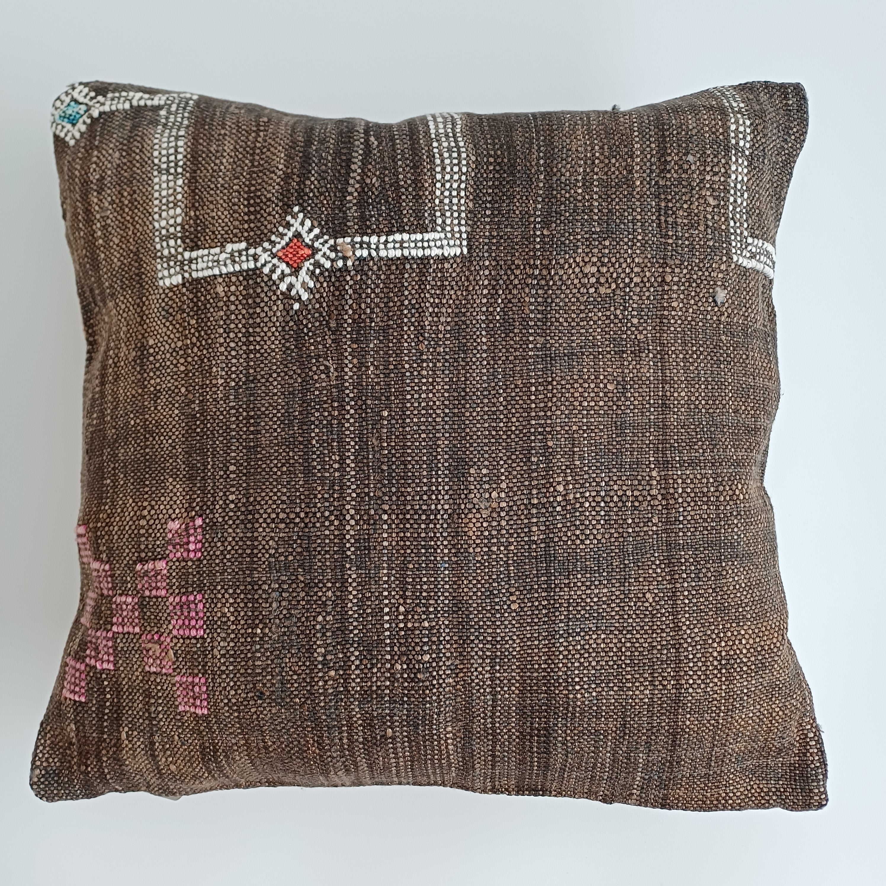Moroccan Handmade Brown Cactus Silk Cushion Cover 16''x16'' / 40x40 CM