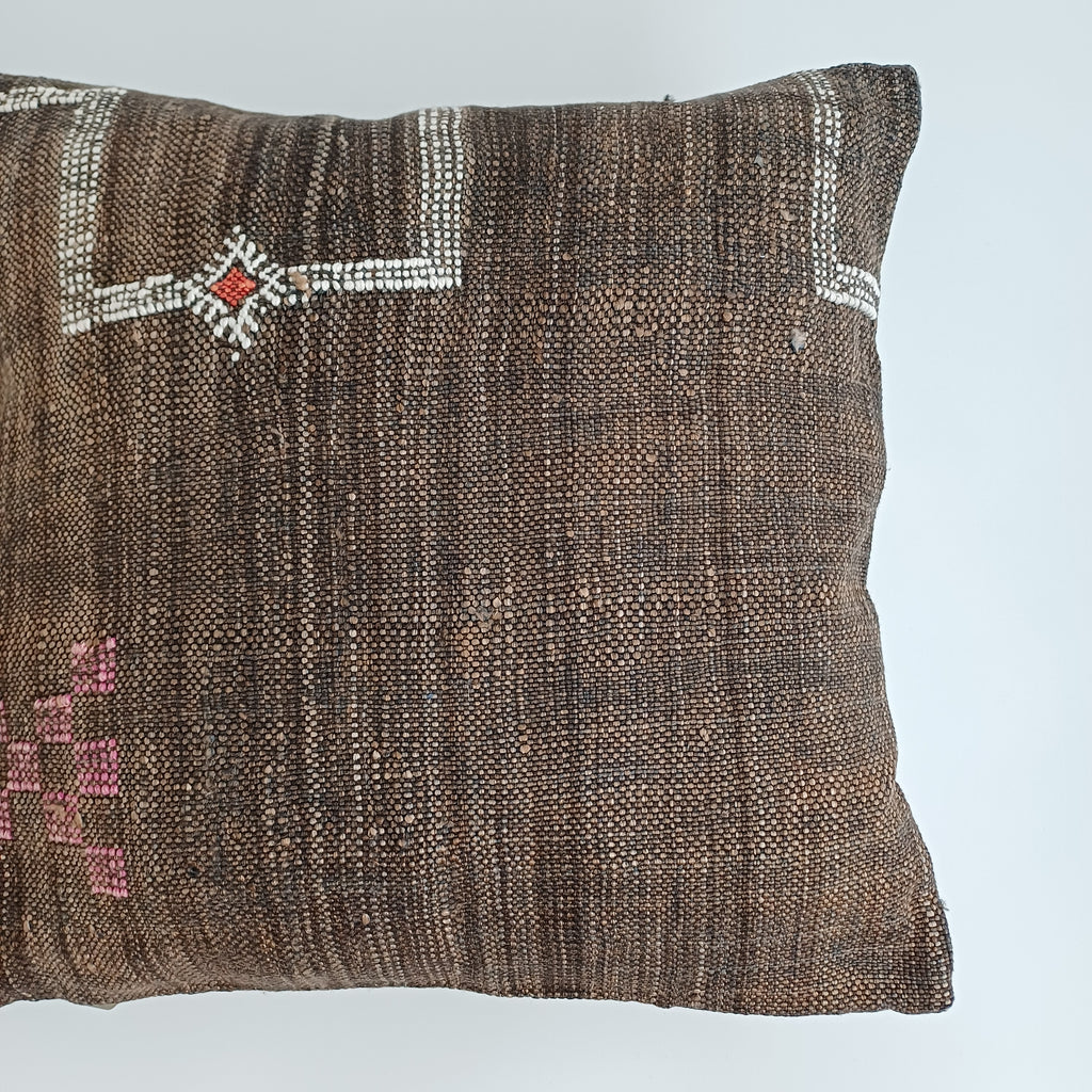 Moroccan Handmade Brown Cactus Silk Cushion Cover 16''x16'' / 40x40 CM