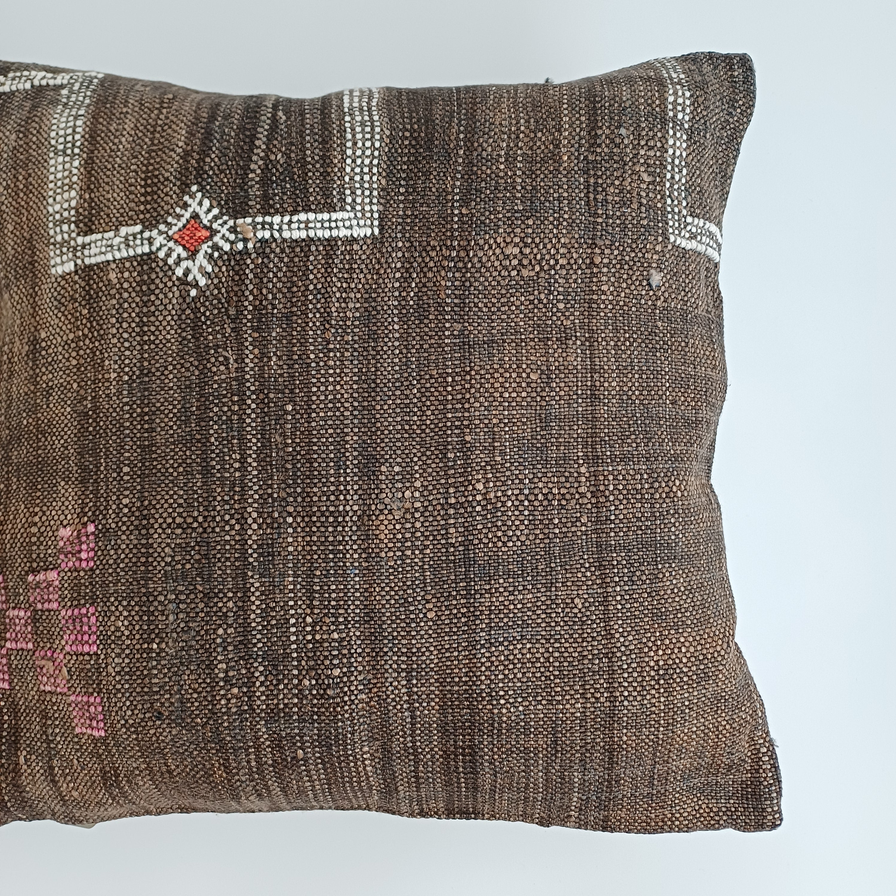 Moroccan Handmade Brown Cactus Silk Cushion Cover 16''x16'' / 40x40 CM