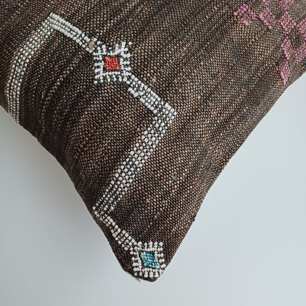 Moroccan Handmade Brown Cactus Silk Cushion Cover 16''x16'' / 40x40 CM