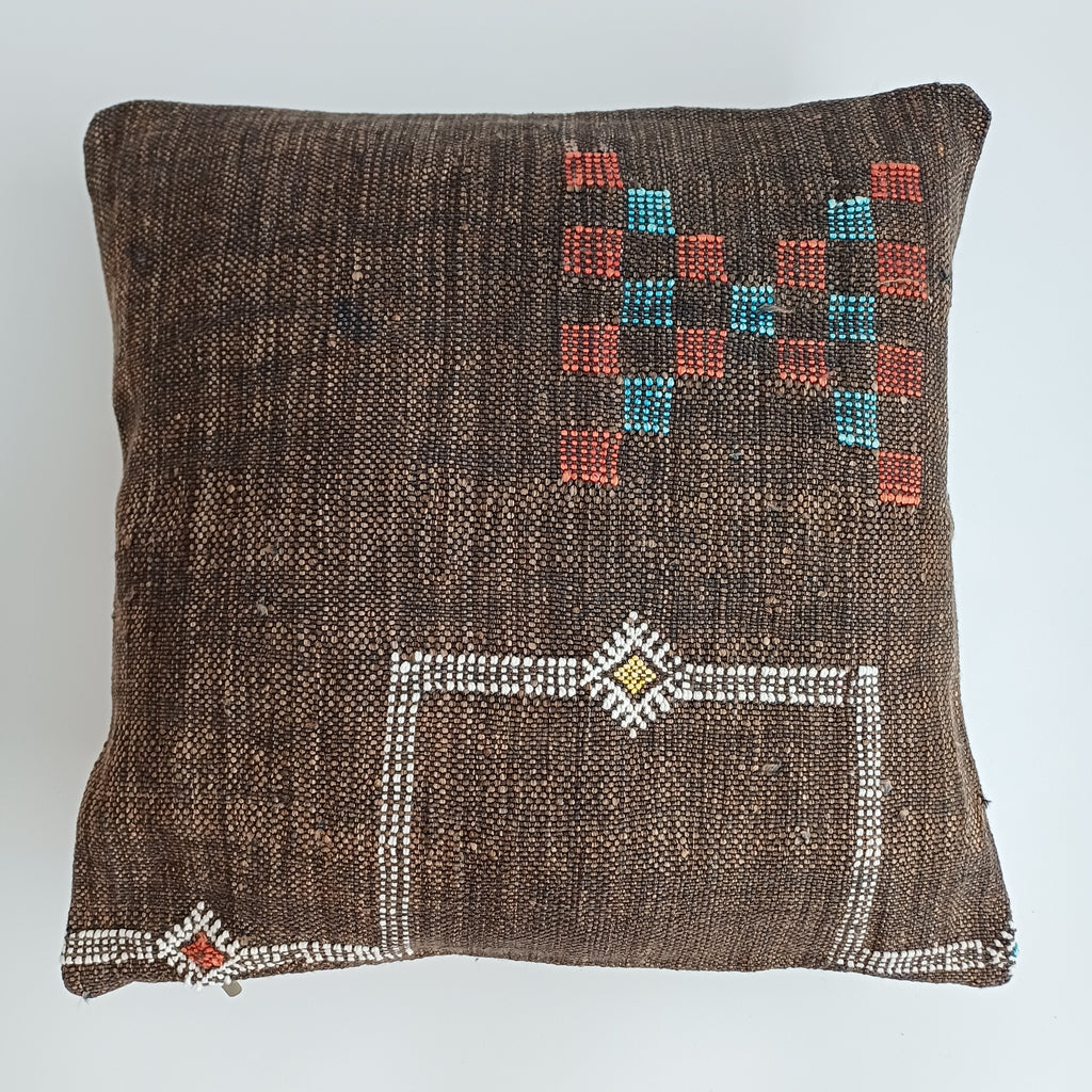 Moroccan Handmade Brown Cactus Silk Cushion Cover 16''x16'' / 40x40 CM