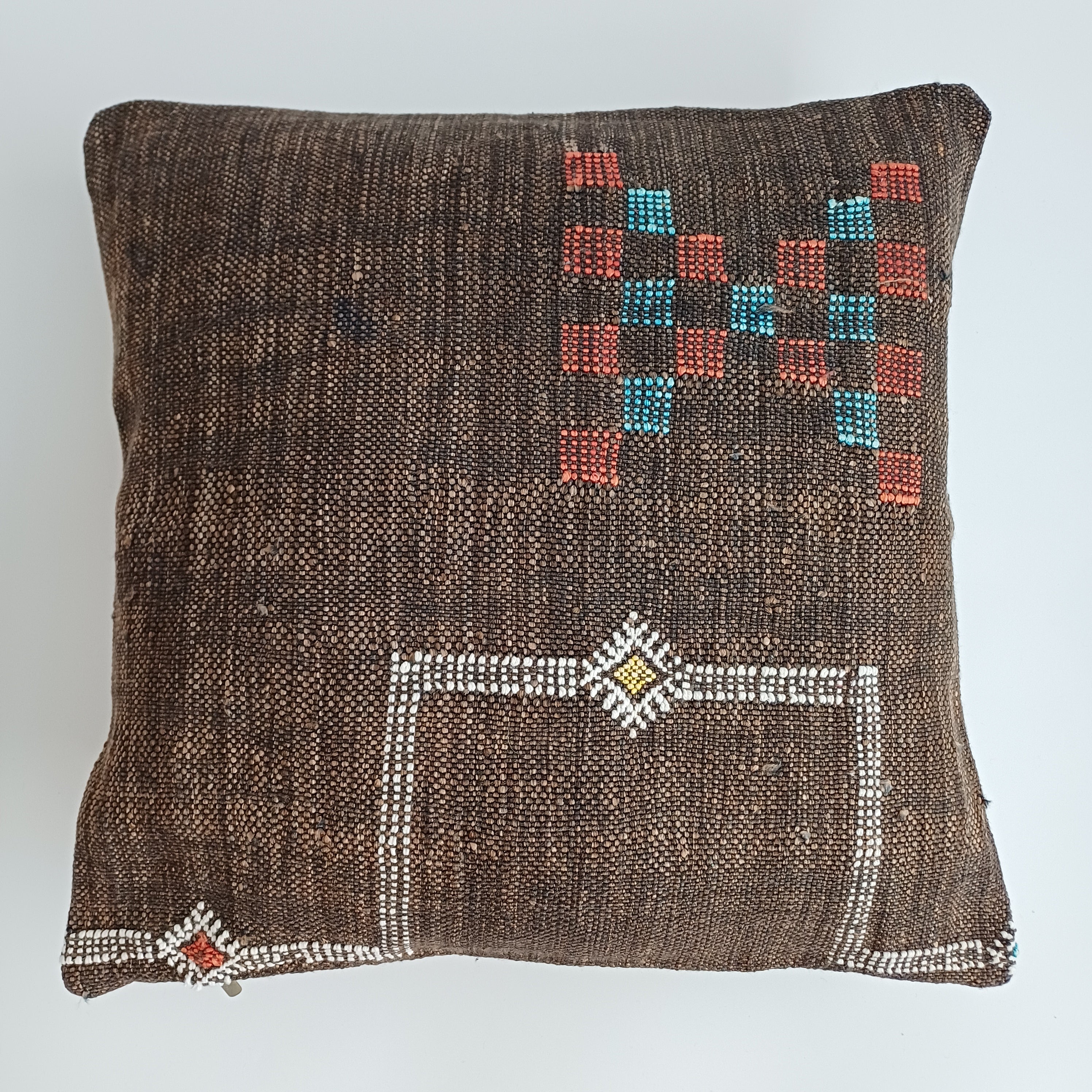 Moroccan Handmade Brown Cactus Silk Cushion Cover 16''x16'' / 40x40 CM