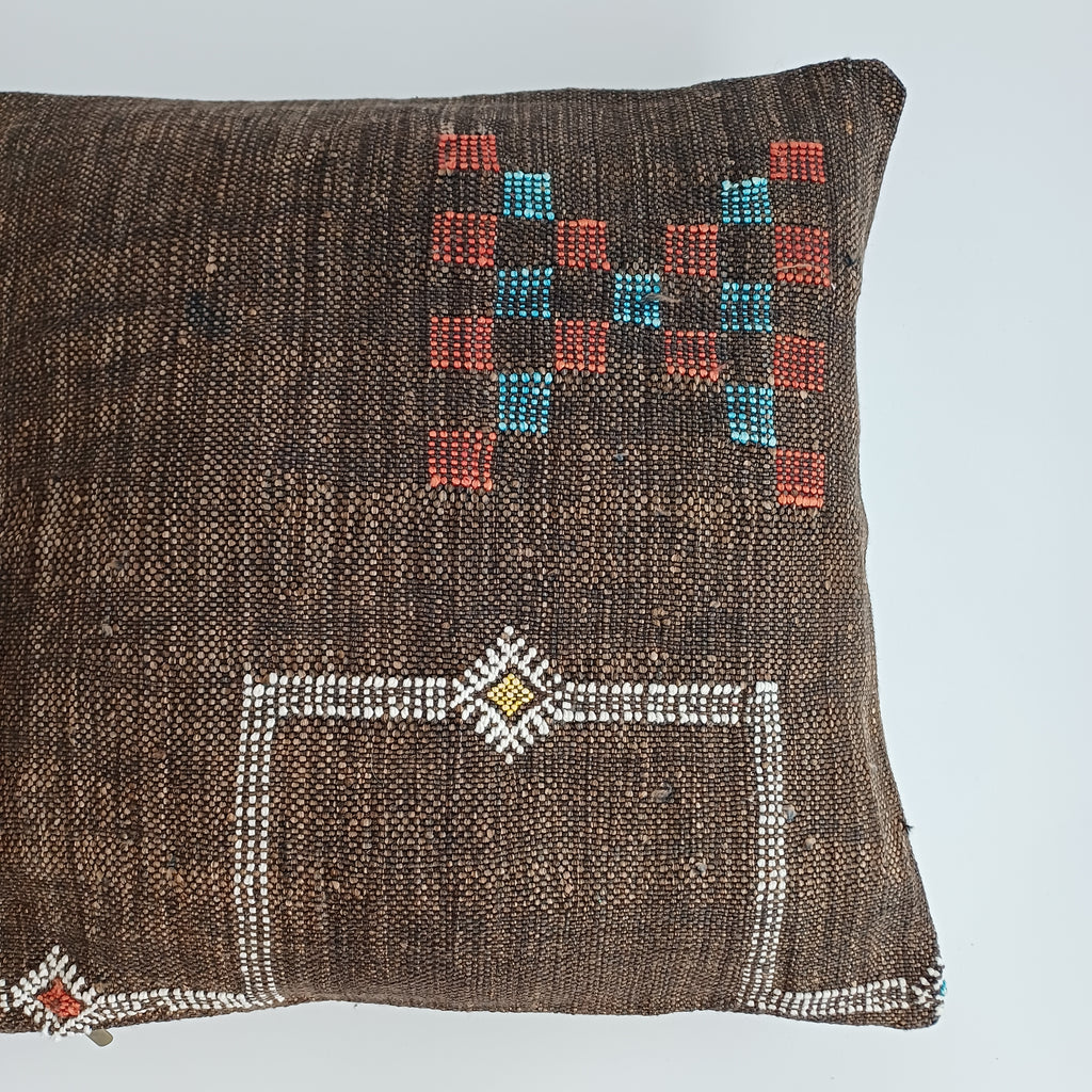 Moroccan Handmade Brown Cactus Silk Cushion Cover 16''x16'' / 40x40 CM