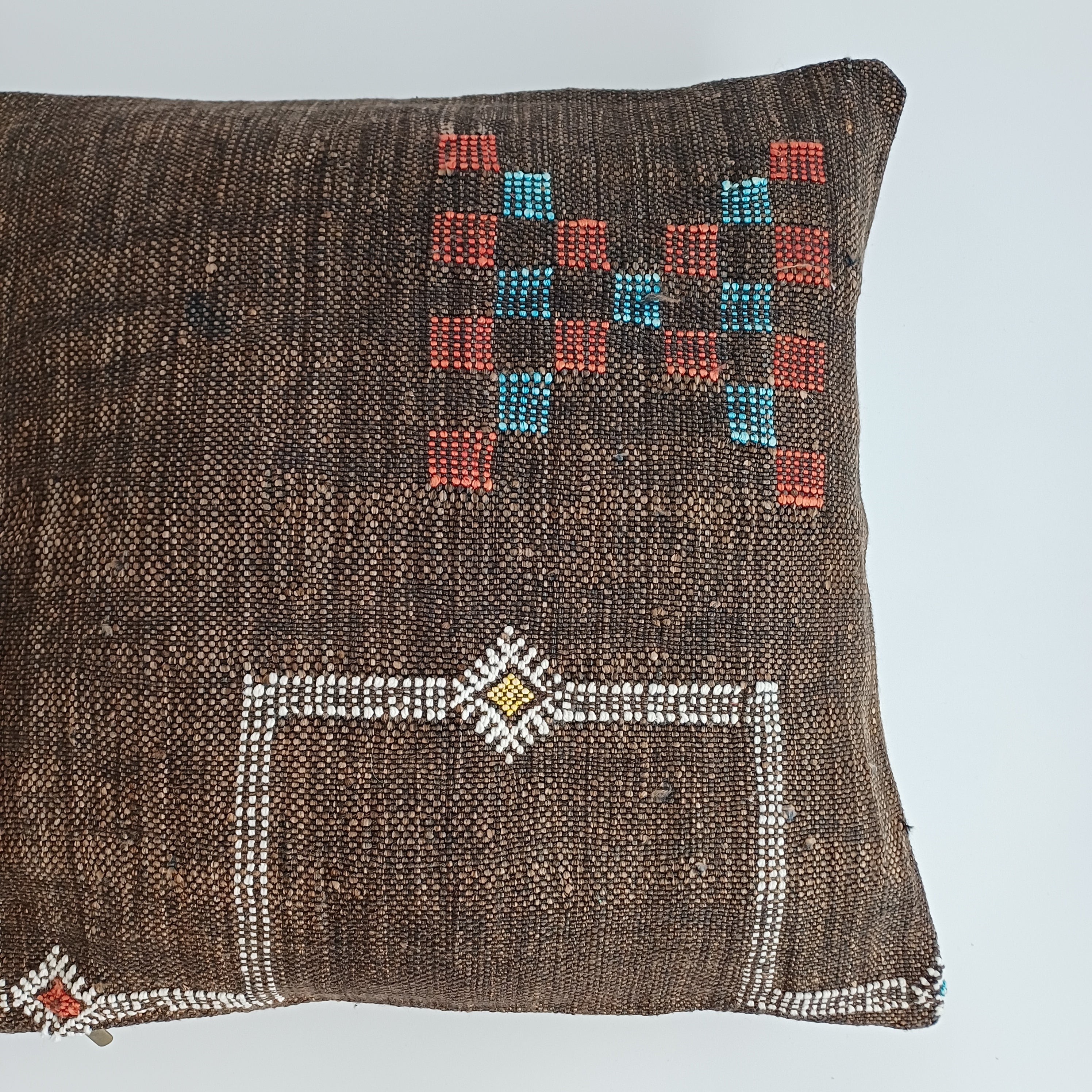 Moroccan Handmade Brown Cactus Silk Cushion Cover 16''x16'' / 40x40 CM