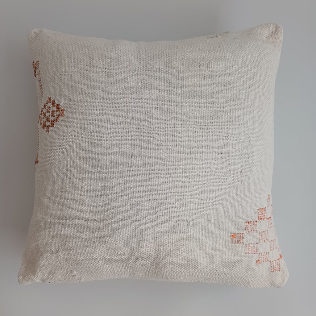 Moroccan Handmade White Cactus Silk Cushion Cover 16''x16'' / 40x40 CM