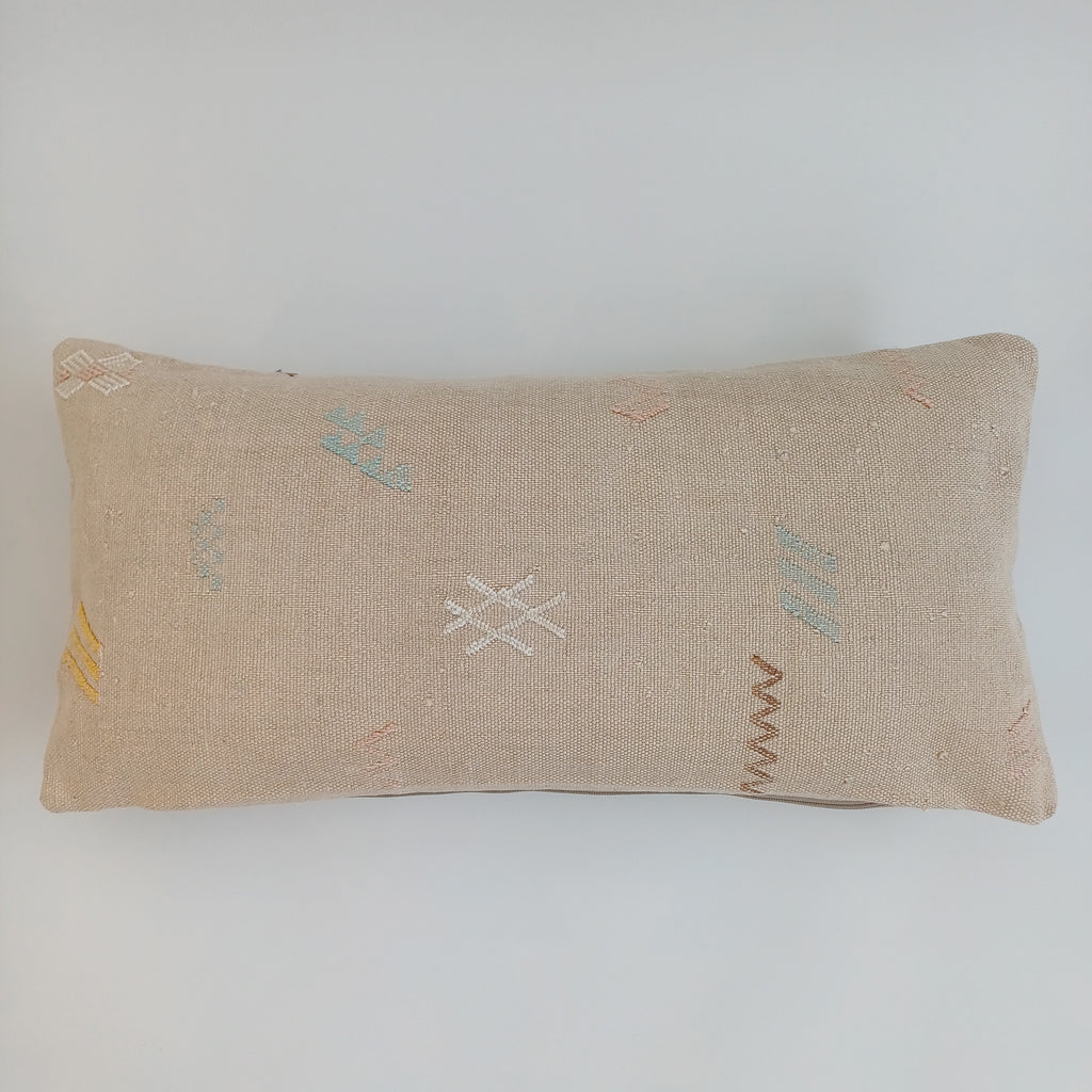 Moroccan Handmade Oatmeal Cactus Silk Cushion Cover 24''x12'' / 60x30 CM