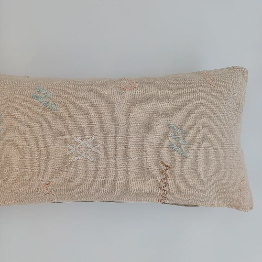 Moroccan Handmade Oatmeal Cactus Silk Cushion Cover 24''x12'' / 60x30 CM