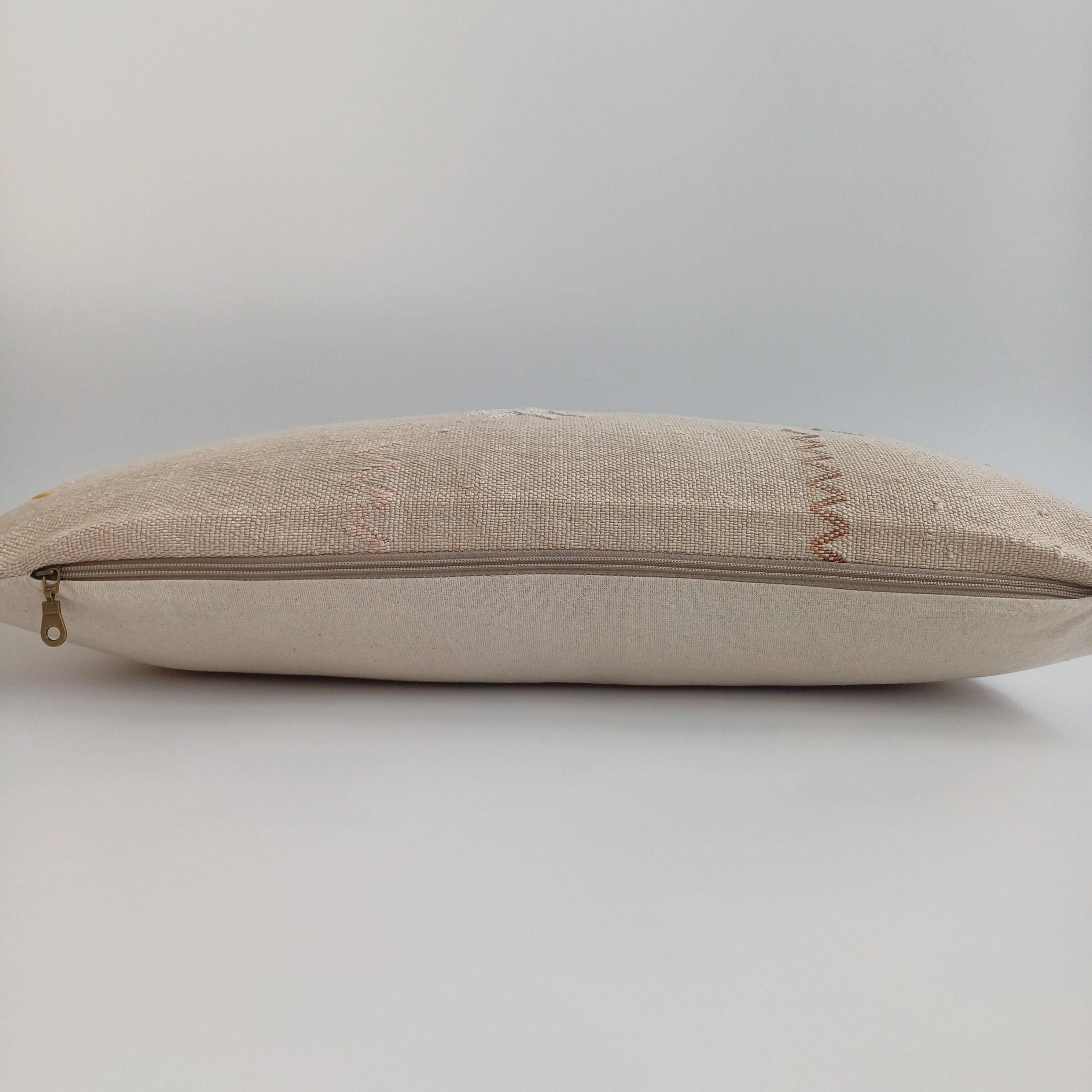 Moroccan Handmade Oatmeal Cactus Silk Cushion Cover 24''x12'' / 60x30 CM