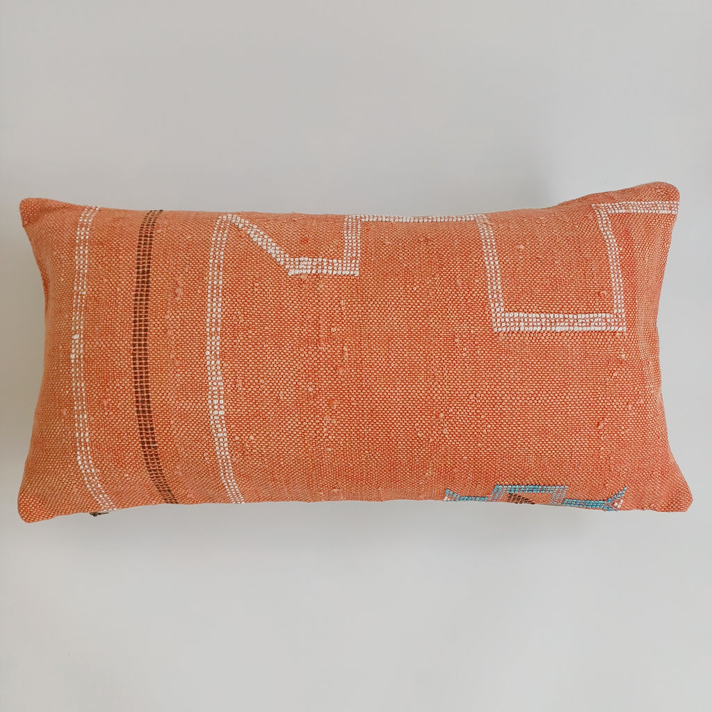 Moroccan Handmade Sunset Orange Cactus Silk Cushion Cover 24''x12'' / 60x30 CM