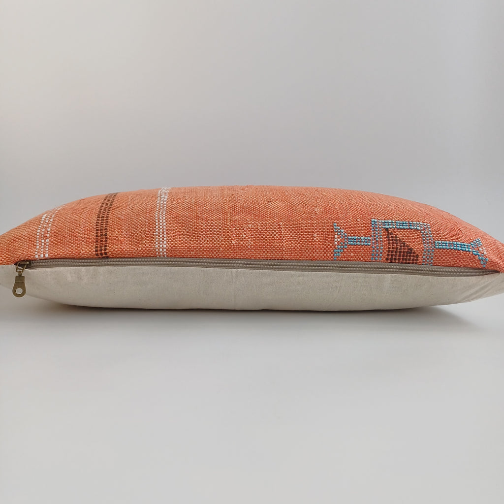 Moroccan Handmade Sunset Orange Cactus Silk Cushion Cover 24''x12'' / 60x30 CM