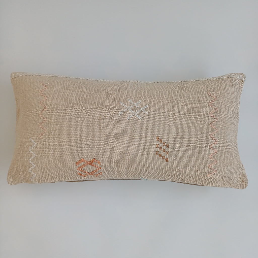 Moroccan Handmade Oatmeal Cactus Silk Cushion Cover 24''x12'' / 60x30 CM