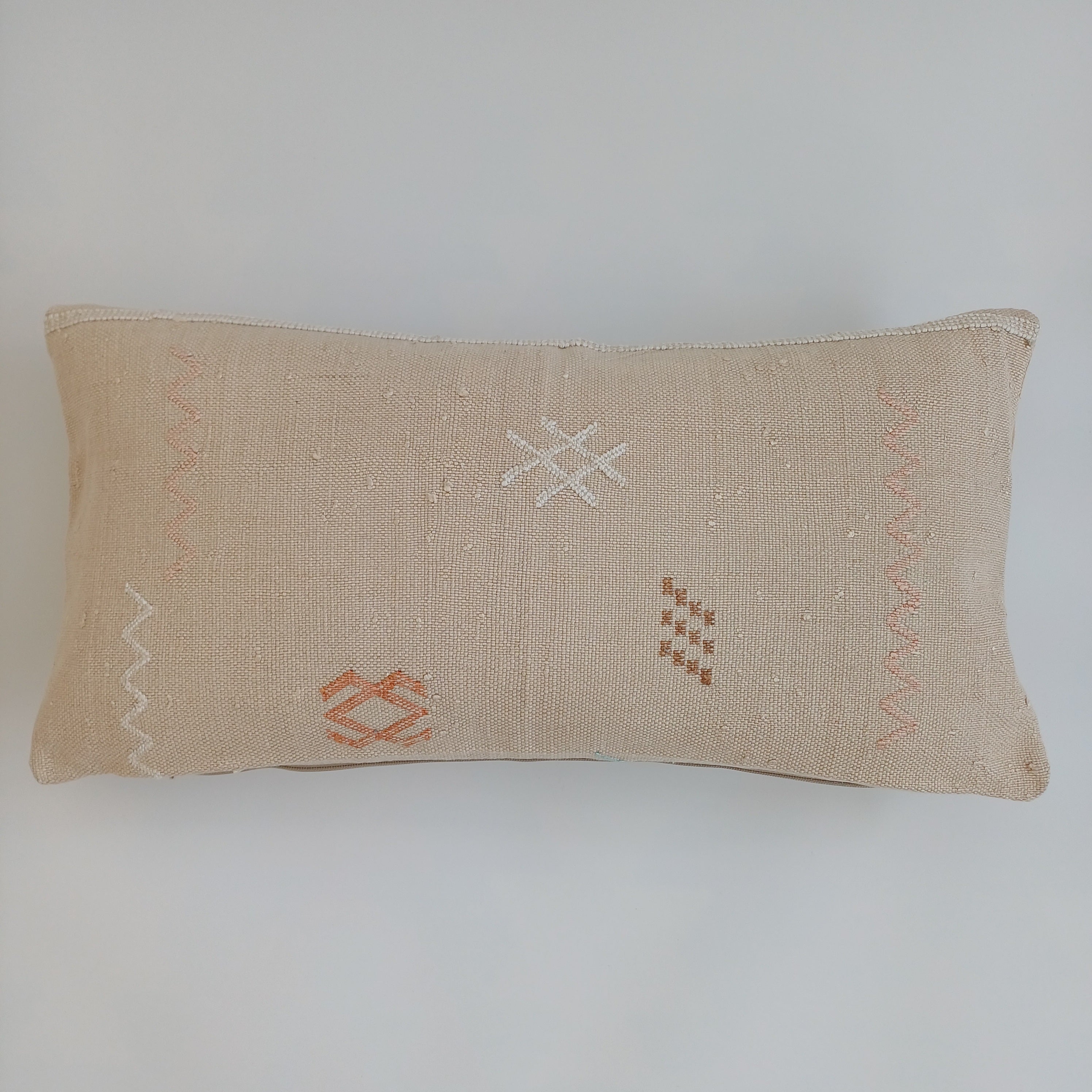 Moroccan Handmade Oatmeal Cactus Silk Cushion Cover 24''x12'' / 60x30 CM