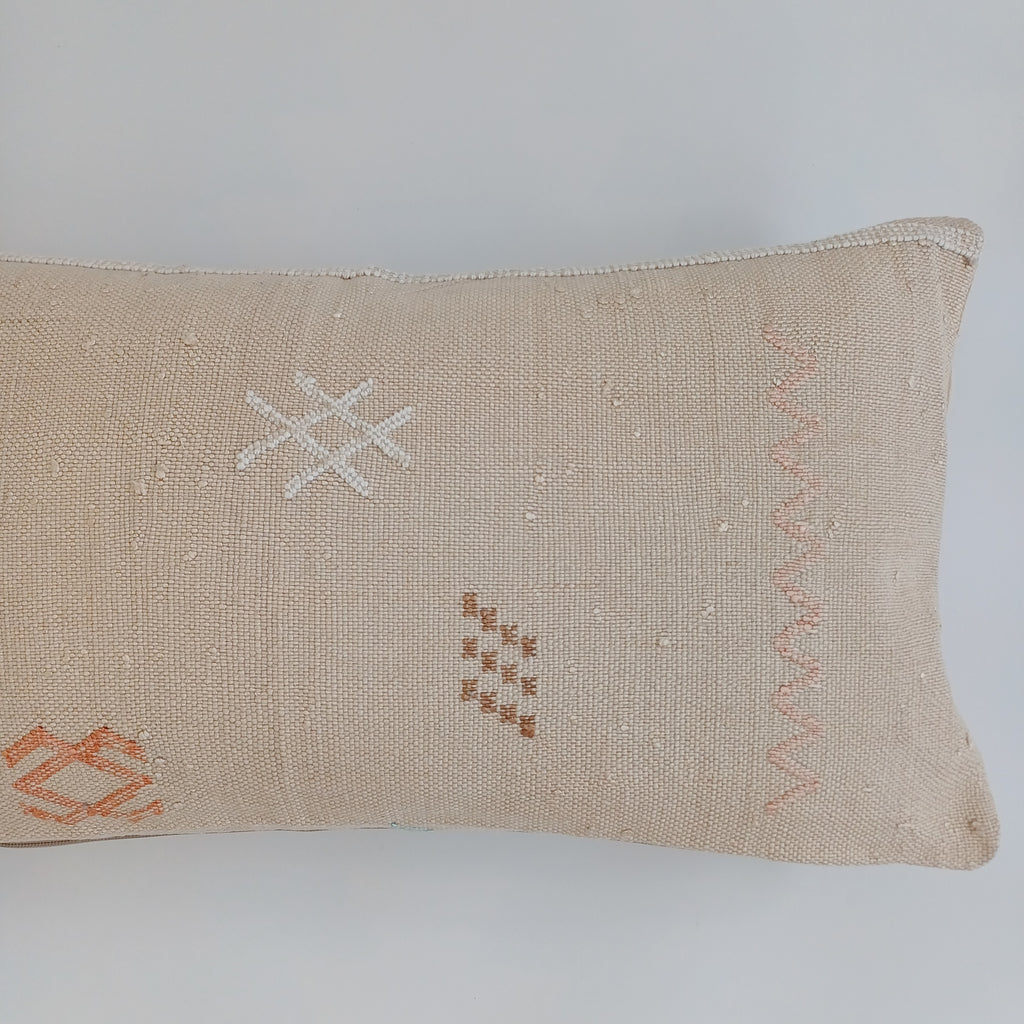 Moroccan Handmade Oatmeal Cactus Silk Cushion Cover 24''x12'' / 60x30 CM