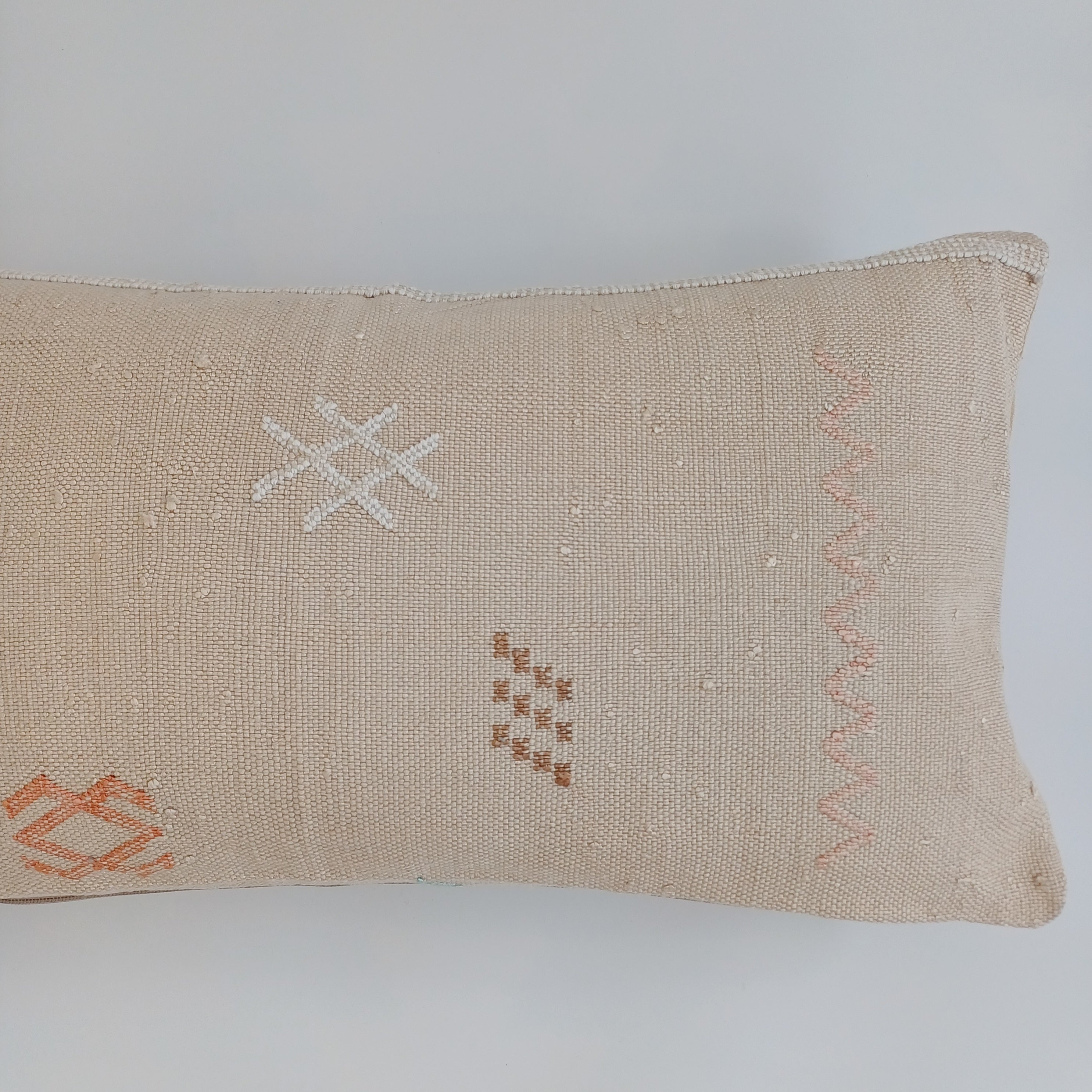 Moroccan Handmade Oatmeal Cactus Silk Cushion Cover 24''x12'' / 60x30 CM