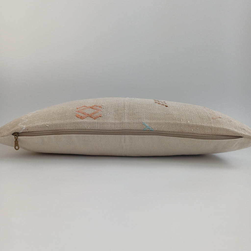 Moroccan Handmade Oatmeal Cactus Silk Cushion Cover 24''x12'' / 60x30 CM