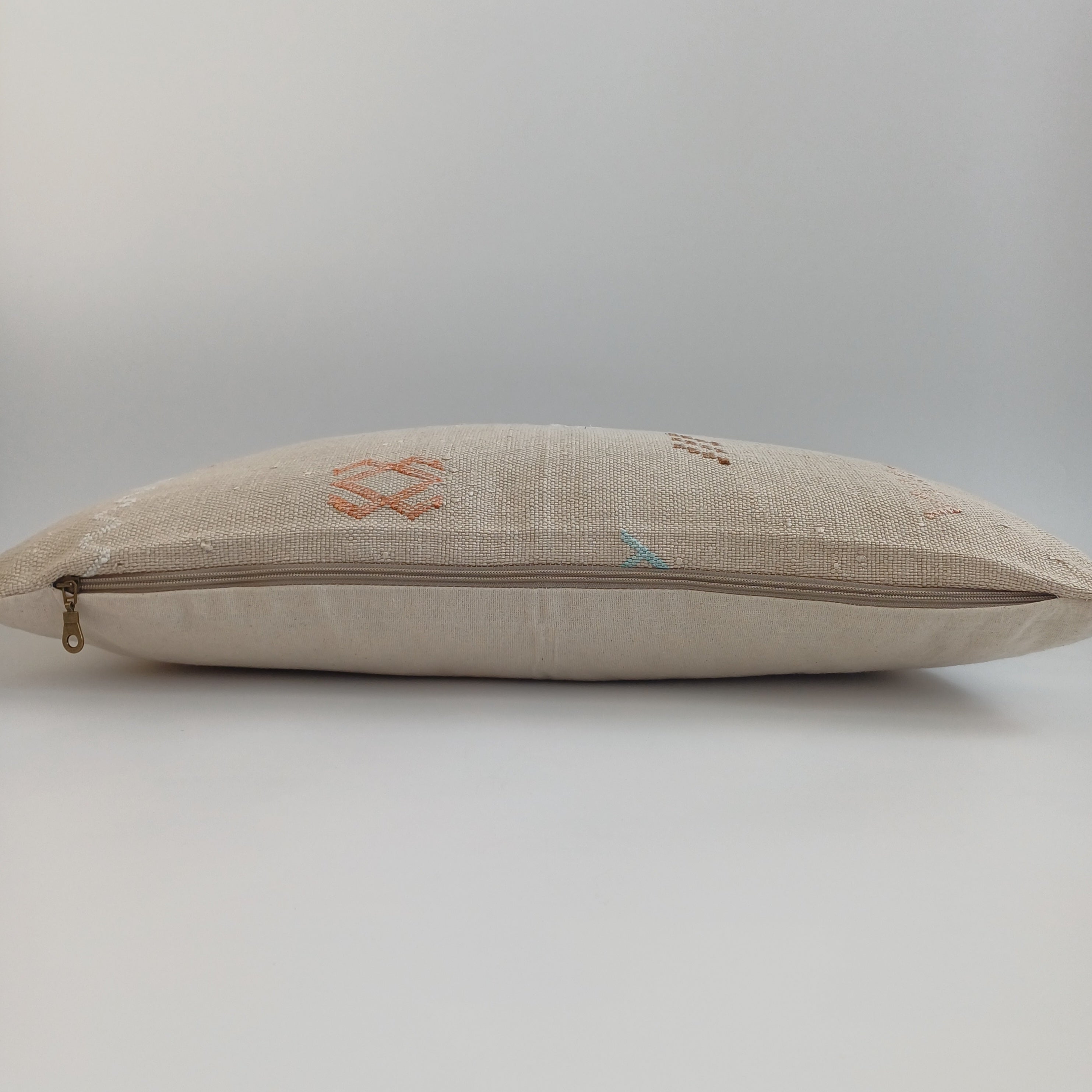 Moroccan Handmade Oatmeal Cactus Silk Cushion Cover 24''x12'' / 60x30 CM