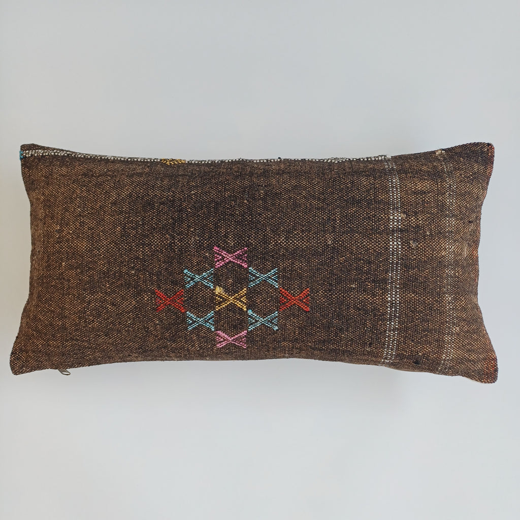 Moroccan Handmade Charcoal Brown Cactus Silk Cushion Cover 24''x12'' / 60x30 CM