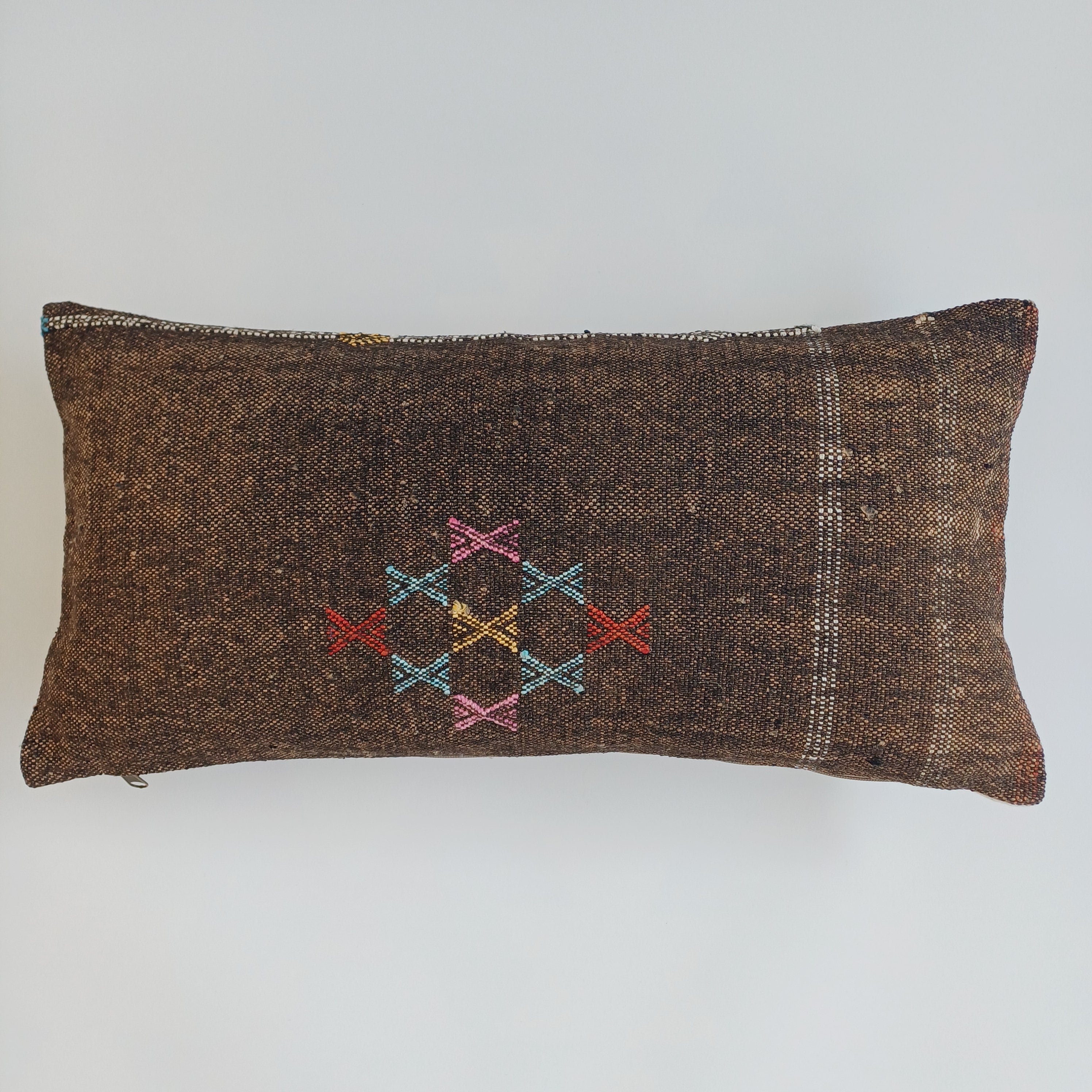 Moroccan Handmade Charcoal Brown Cactus Silk Cushion Cover 24''x12'' / 60x30 CM