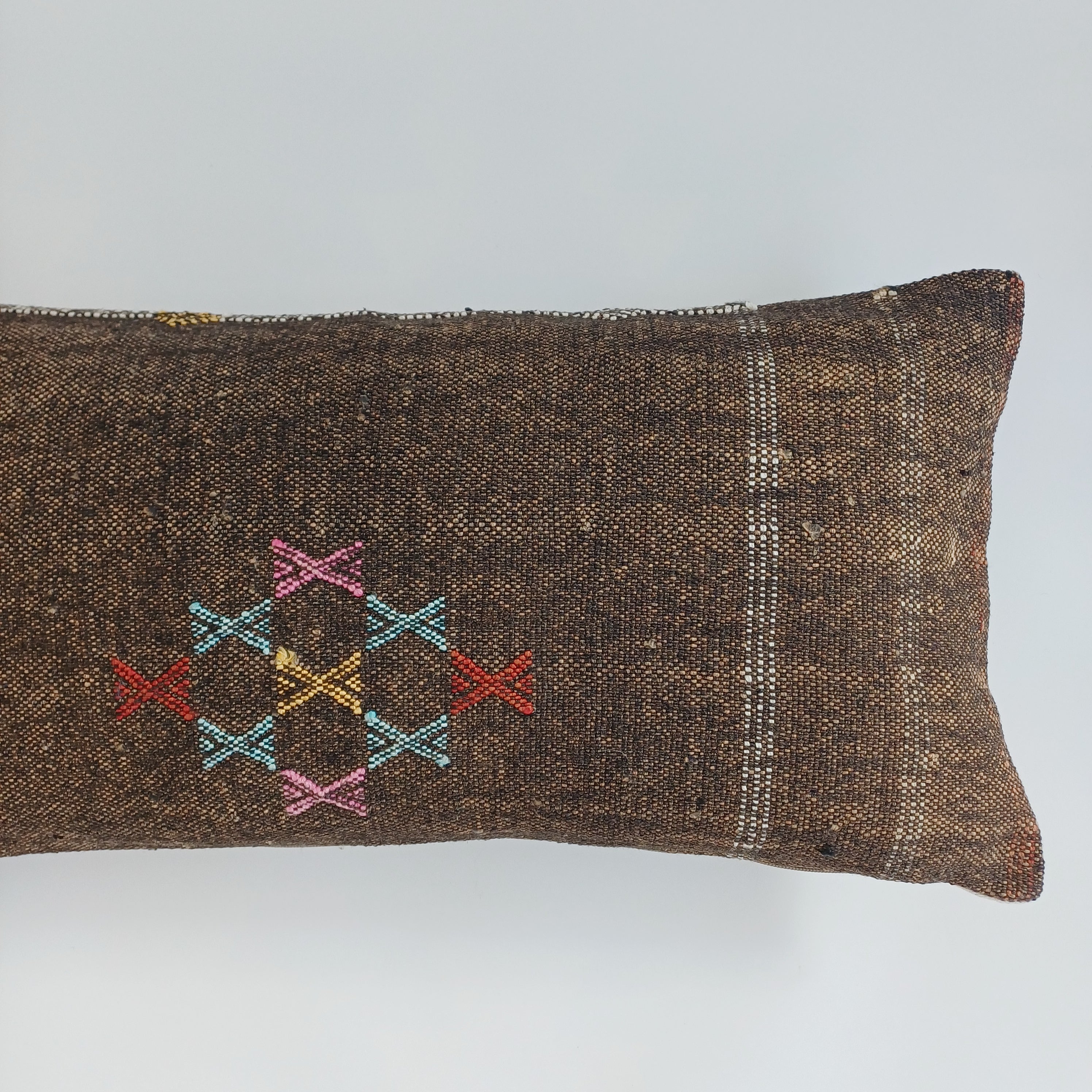 Moroccan Handmade Charcoal Brown Cactus Silk Cushion Cover 24''x12'' / 60x30 CM