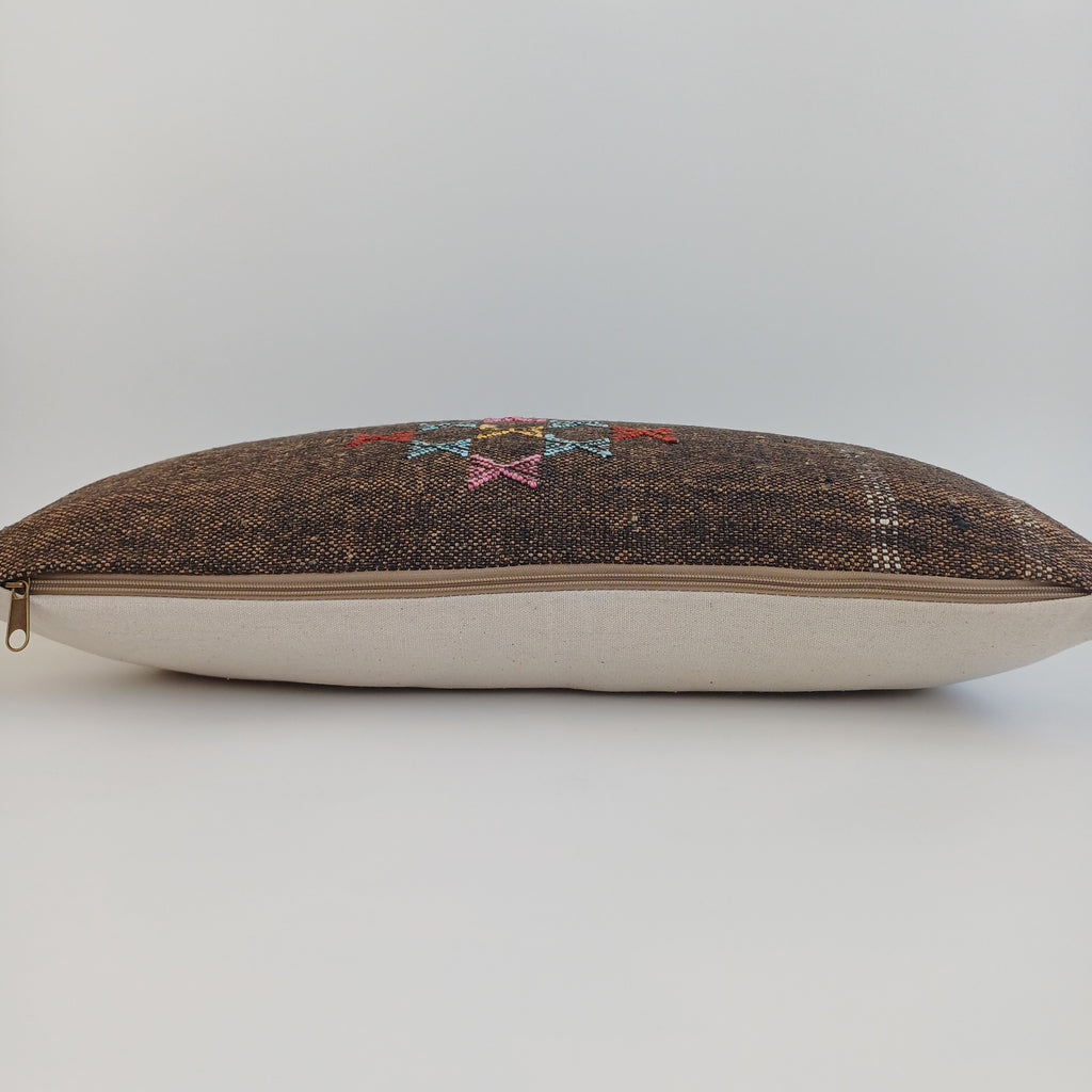 Moroccan Handmade Charcoal Brown Cactus Silk Cushion Cover 24''x12'' / 60x30 CM