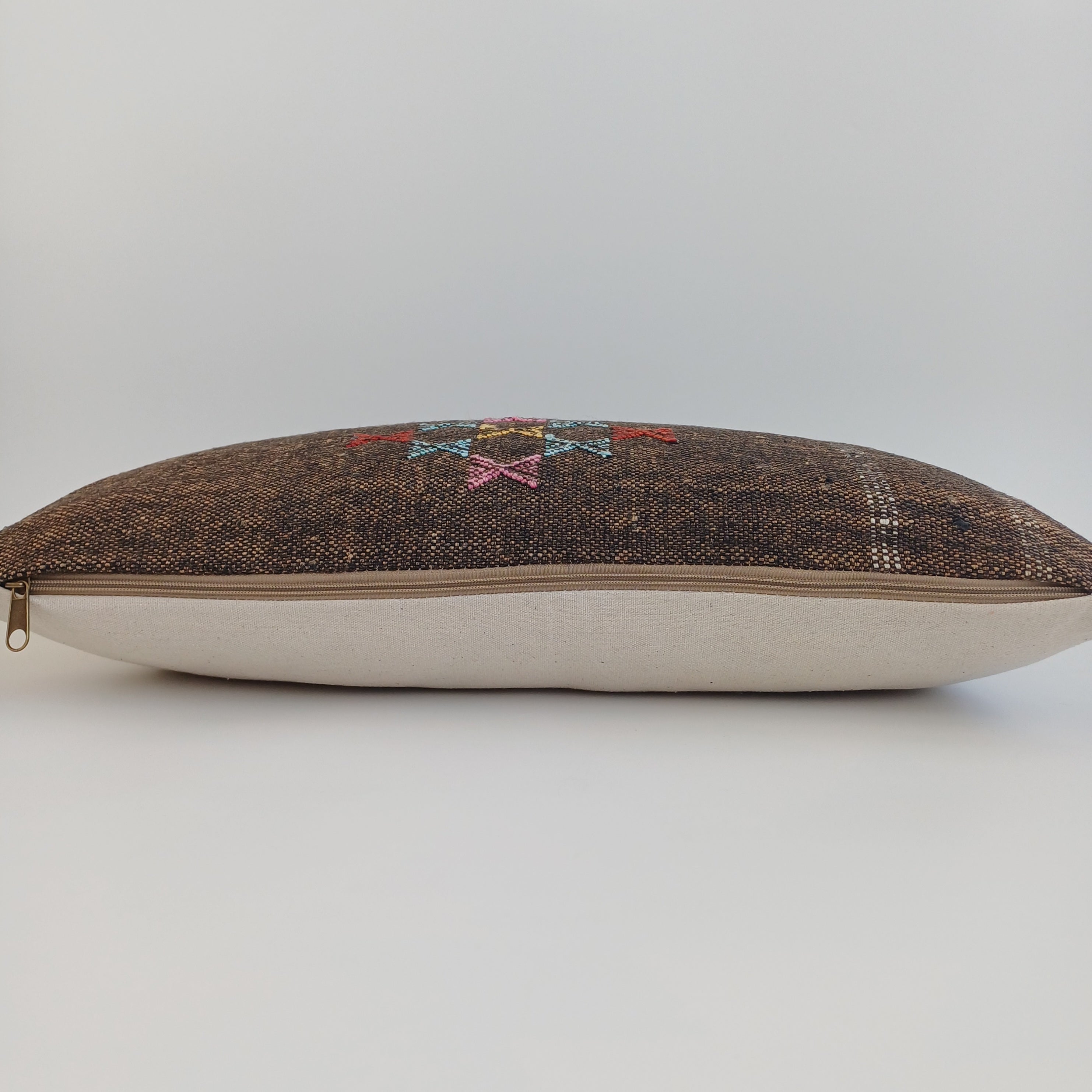 Moroccan Handmade Charcoal Brown Cactus Silk Cushion Cover 24''x12'' / 60x30 CM