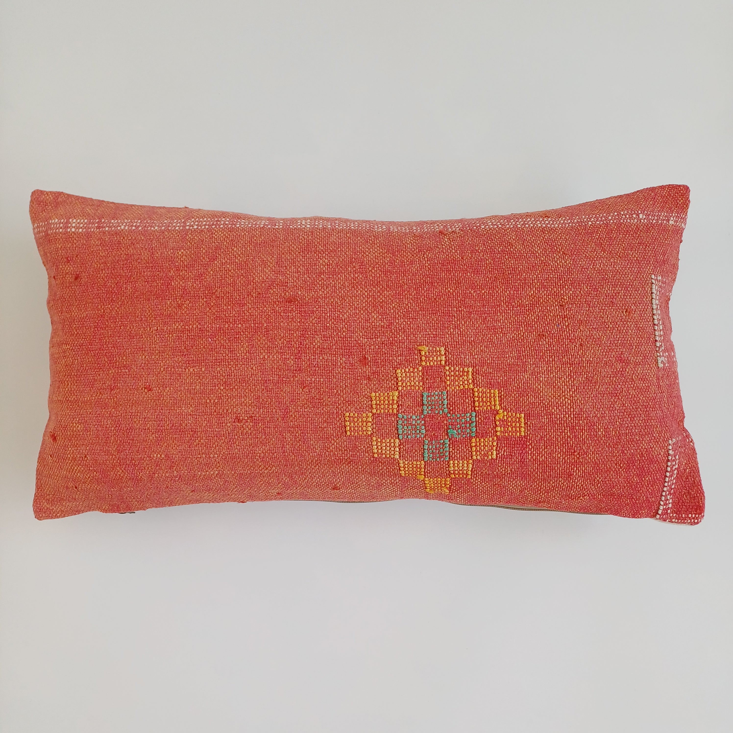 Moroccan Handmade Orange Red Cactus Silk Cushion Cover 24''x12'' / 60x30 CM