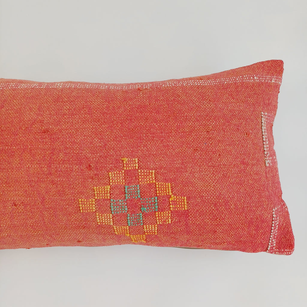 Moroccan Handmade Orange Red Cactus Silk Cushion Cover 24''x12'' / 60x30 CM