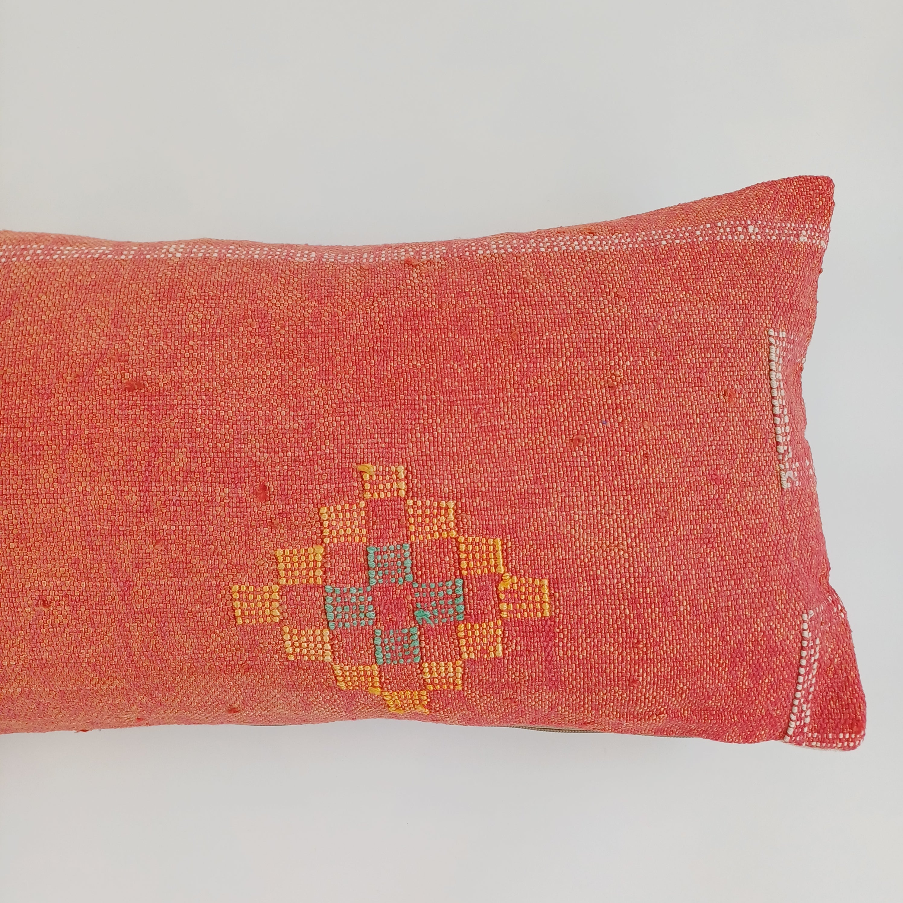 Moroccan Handmade Orange Red Cactus Silk Cushion Cover 24''x12'' / 60x30 CM