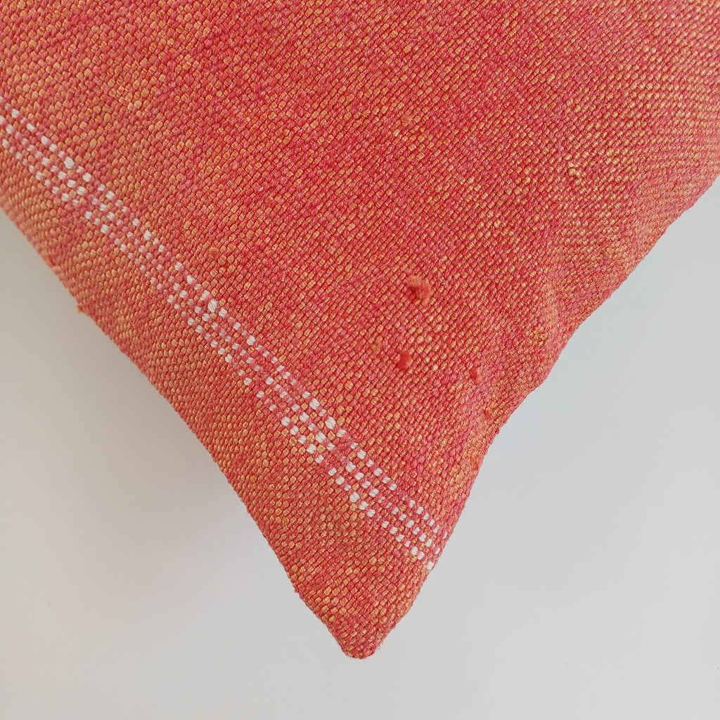 Moroccan Handmade Orange Red Cactus Silk Cushion Cover 24''x12'' / 60x30 CM