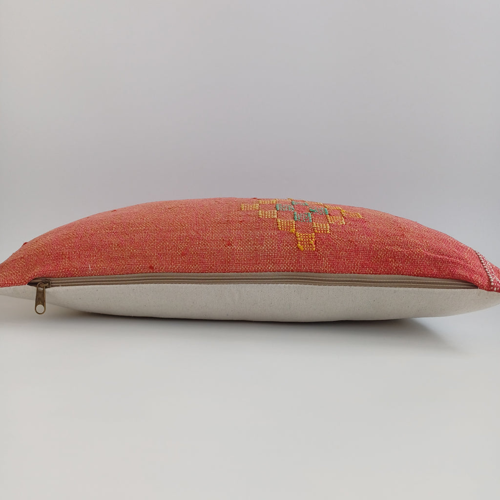 Moroccan Handmade Orange Red Cactus Silk Cushion Cover 24''x12'' / 60x30 CM