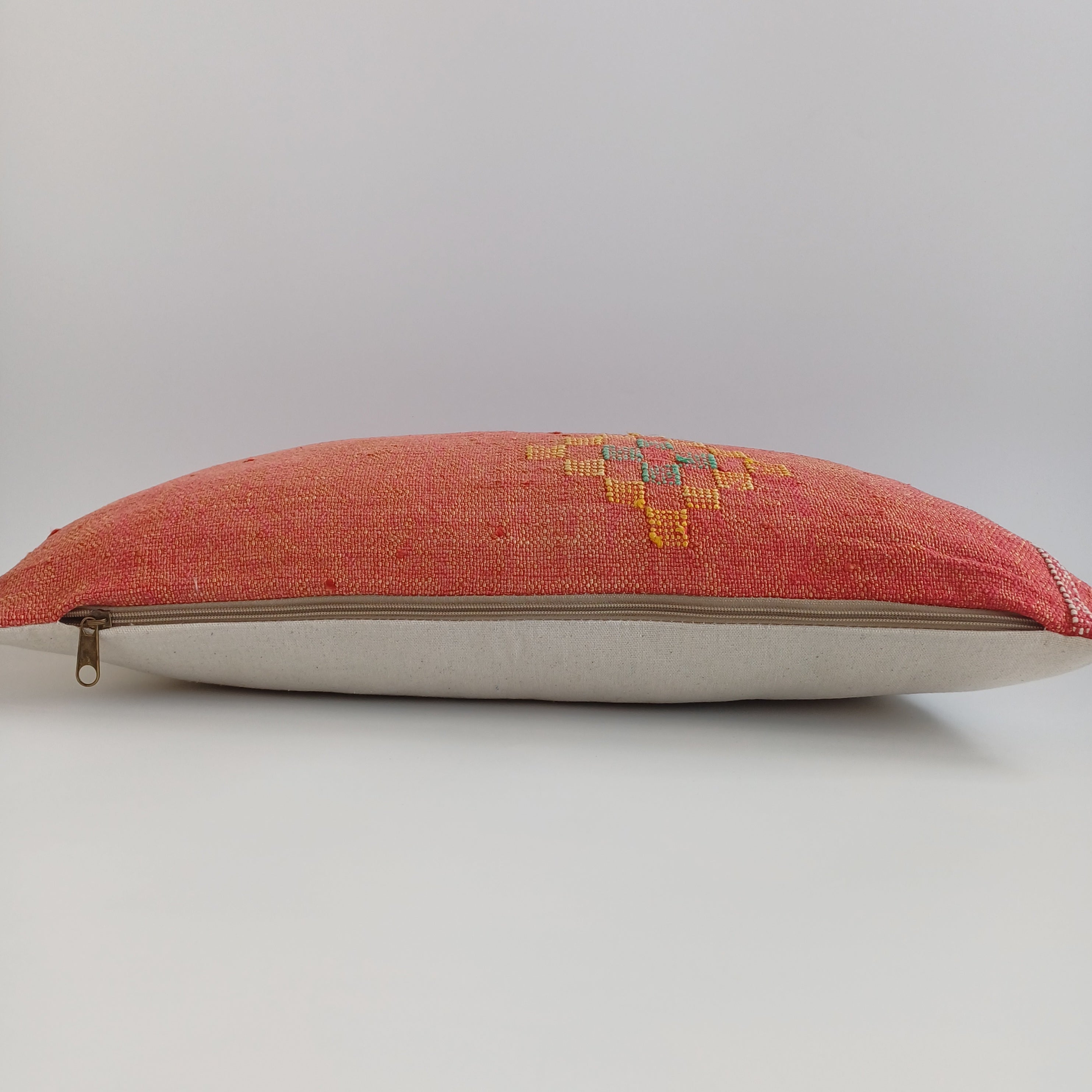 Moroccan Handmade Orange Red Cactus Silk Cushion Cover 24''x12'' / 60x30 CM