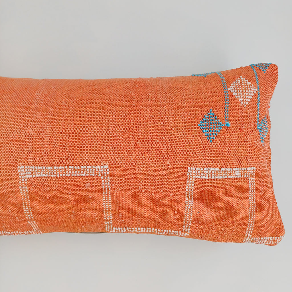 Moroccan Handmade Sunset Orange Cactus Silk Cushion Cover 24''x12'' / 60x30 CM