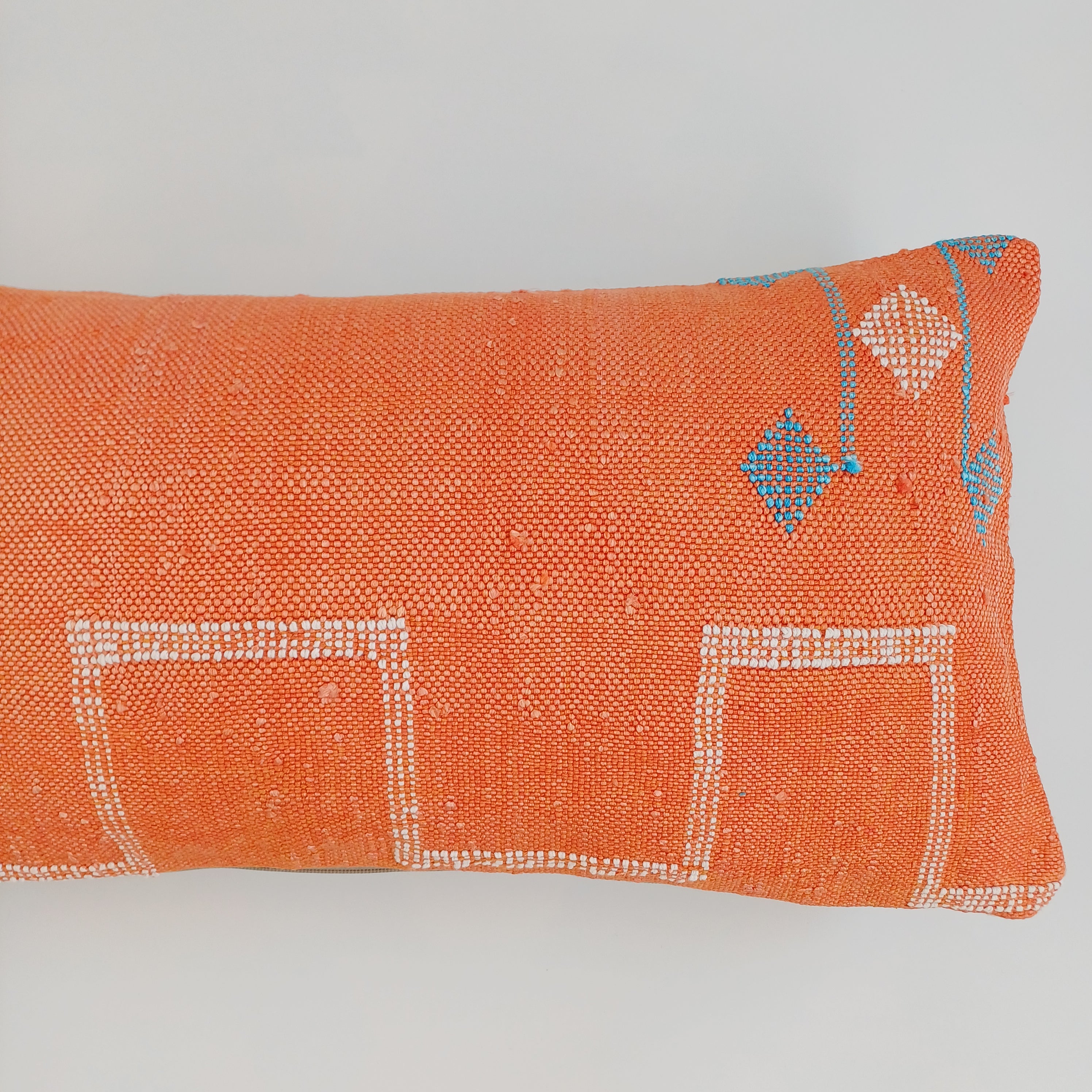 Moroccan Handmade Sunset Orange Cactus Silk Cushion Cover 24''x12'' / 60x30 CM