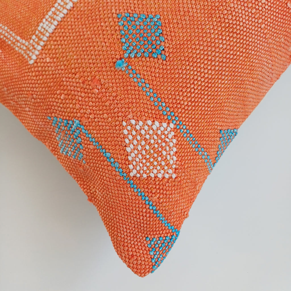 Moroccan Handmade Sunset Orange Cactus Silk Cushion Cover 24''x12'' / 60x30 CM