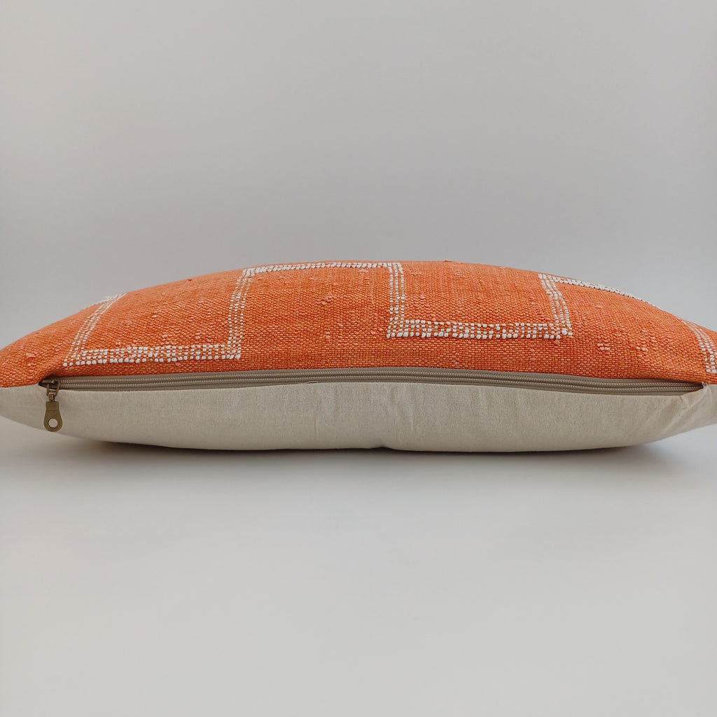 Moroccan Handmade Sunset Orange Cactus Silk Cushion Cover 24''x12'' / 60x30 CM